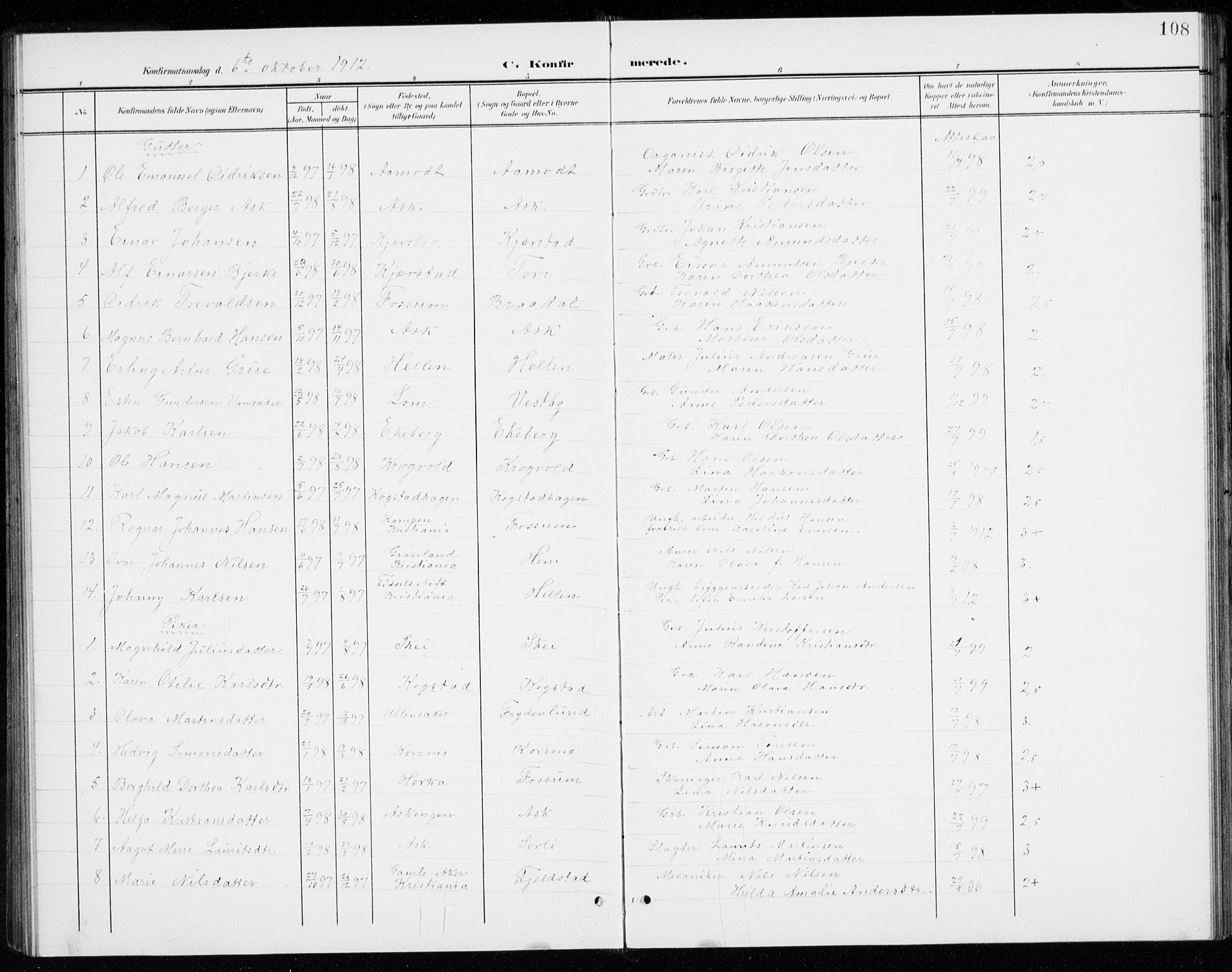 Gjerdrum prestekontor Kirkebøker, SAO/A-10412b/G/Gb/L0001: Parish register (copy) no. II 1, 1901-1944, p. 108