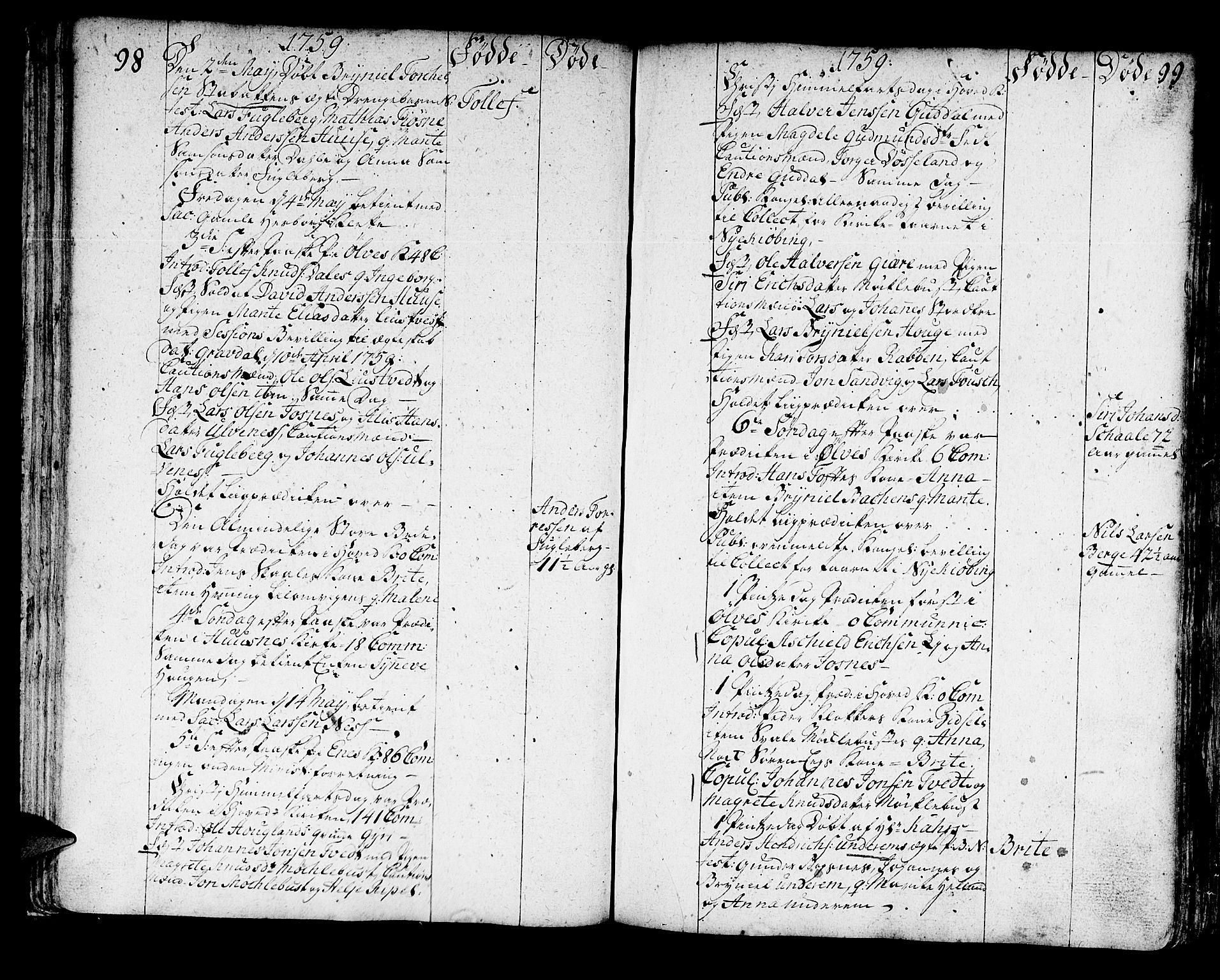 Kvinnherad sokneprestembete, SAB/A-76401/H/Haa: Parish register (official) no. A 3, 1754-1777, p. 98-99