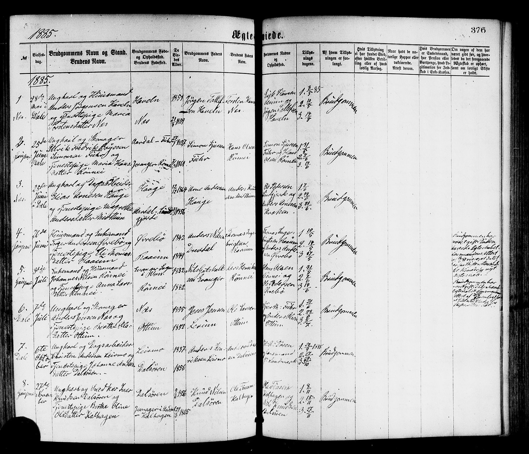 Luster sokneprestembete, SAB/A-81101/H/Haa/Haaa/L0010: Parish register (official) no. A 10, 1871-1886, p. 376
