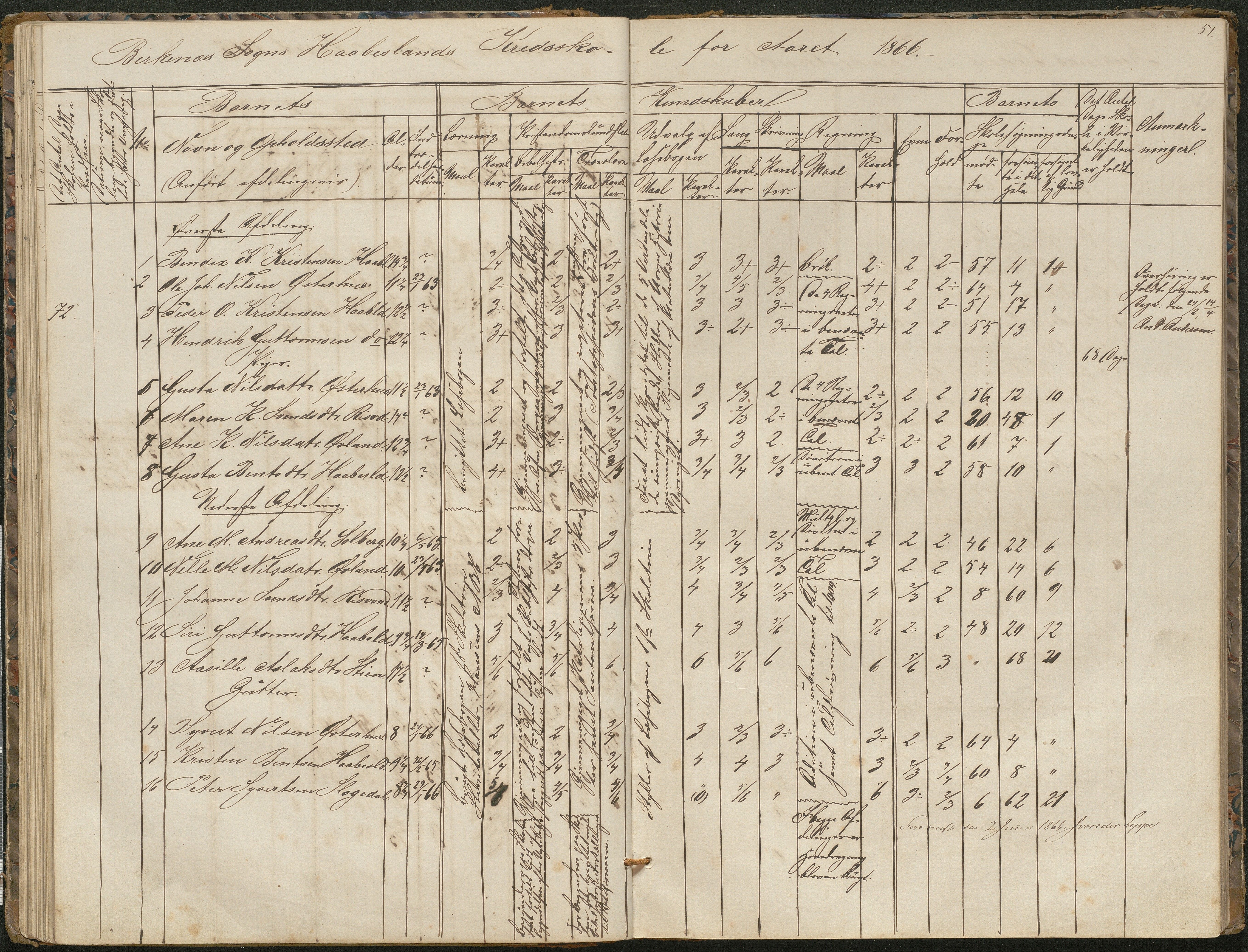 Birkenes kommune, Birkenes krets/Birkeland folkeskole frem til 1991, AAKS/KA0928-550a_91/F02/L0001: Skoleprotokoll, 1862-1896, p. 51