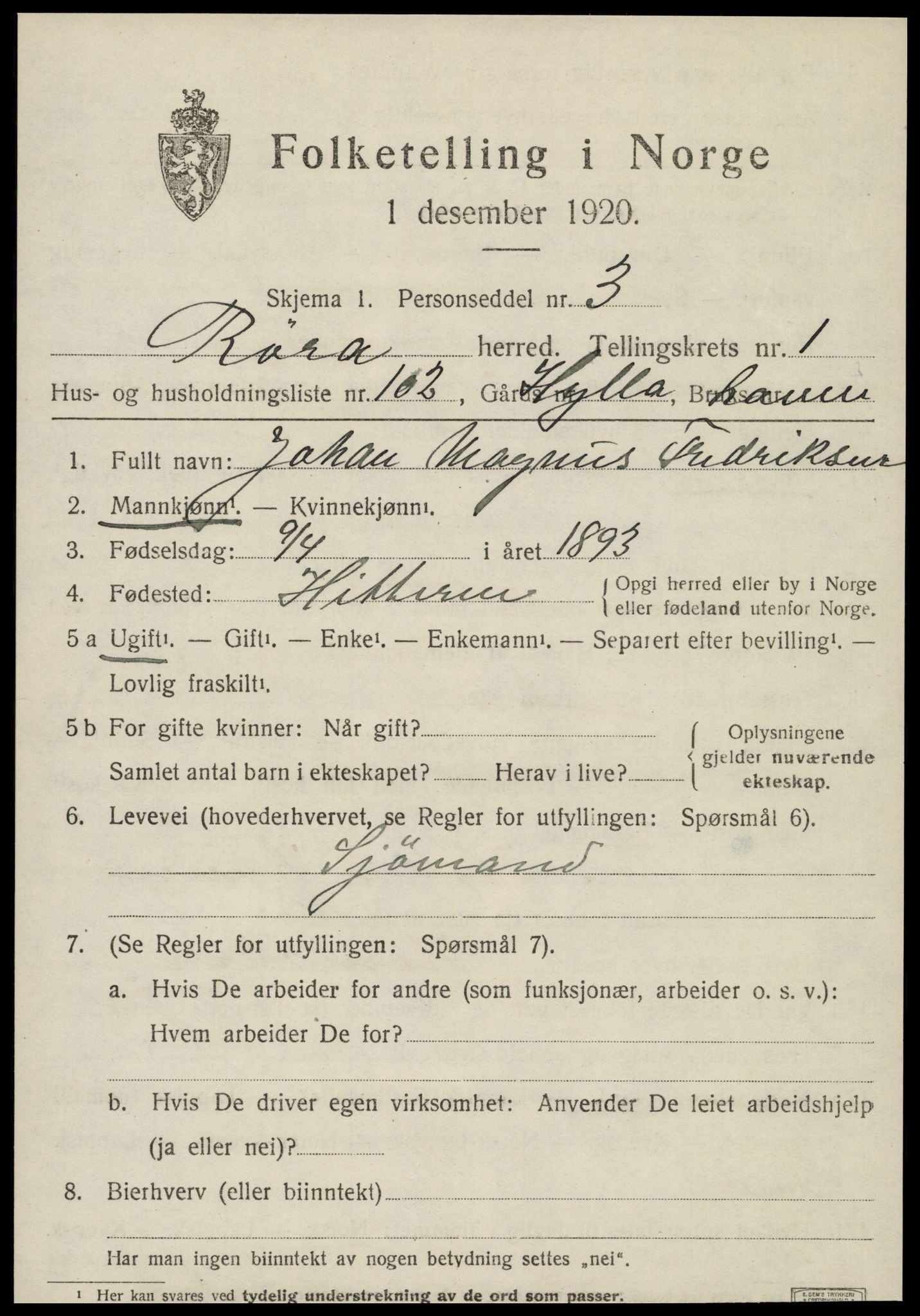 SAT, 1920 census for Røra, 1920, p. 1499