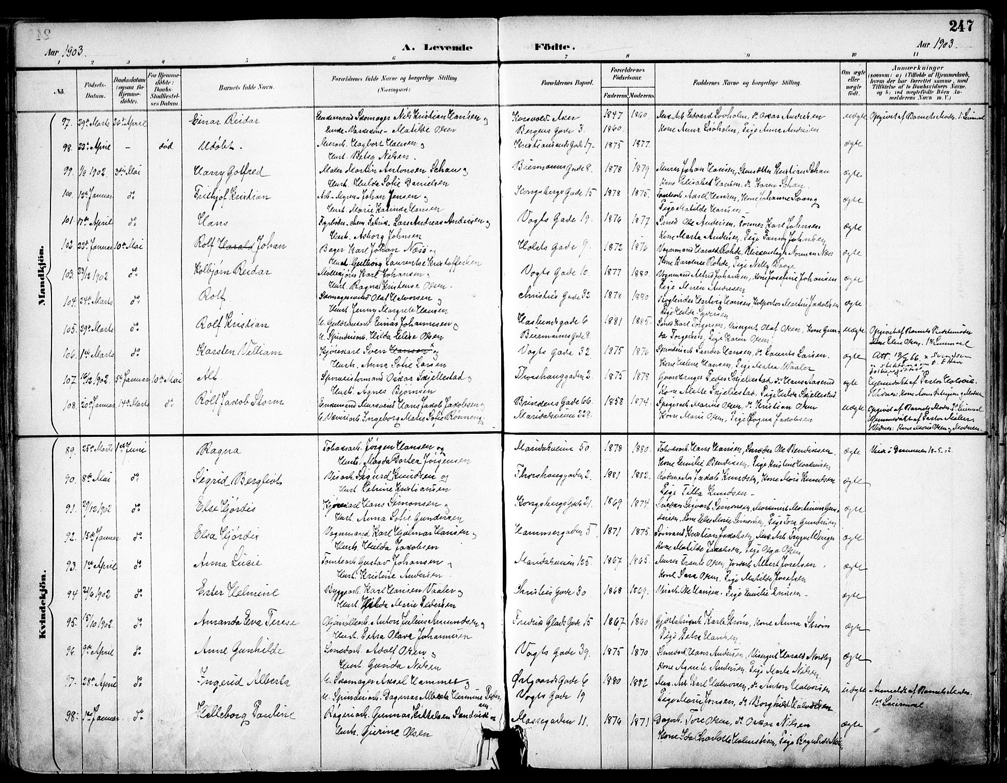 Sagene prestekontor Kirkebøker, SAO/A-10796/F/L0004: Parish register (official) no. 4, 1894-1904, p. 247