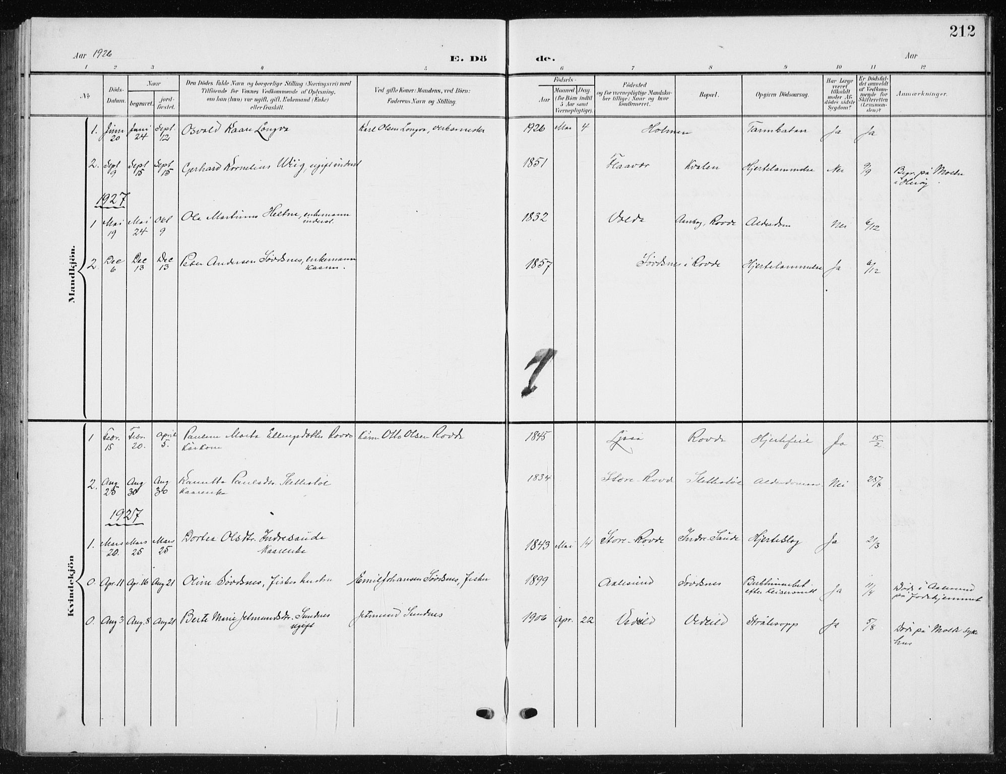 Ministerialprotokoller, klokkerbøker og fødselsregistre - Møre og Romsdal, AV/SAT-A-1454/504/L0061: Parish register (copy) no. 504C03, 1902-1940, p. 212