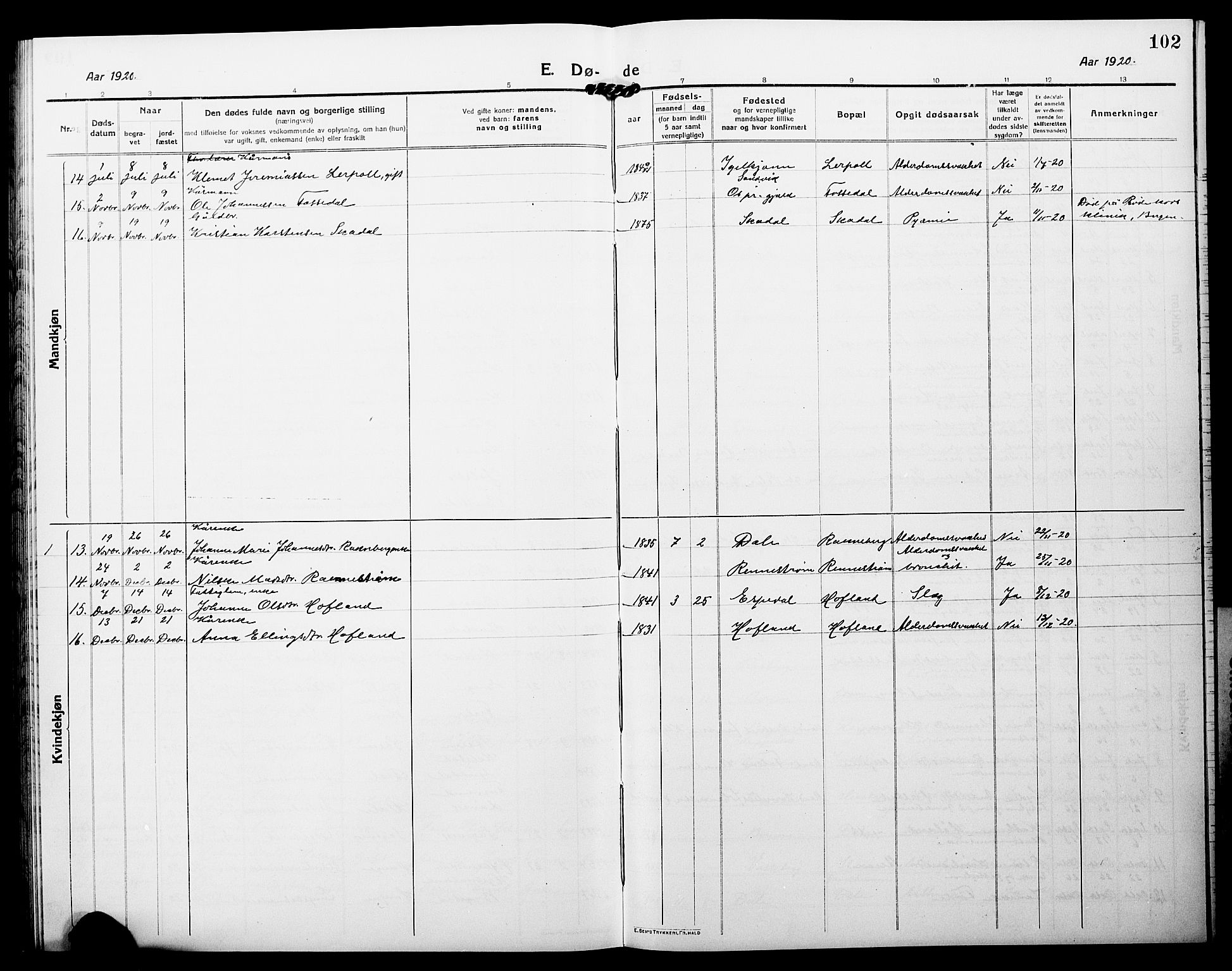 Fjaler sokneprestembete, AV/SAB-A-79801/H/Hab/Habc/L0004: Parish register (copy) no. C 4, 1914-1927, p. 102