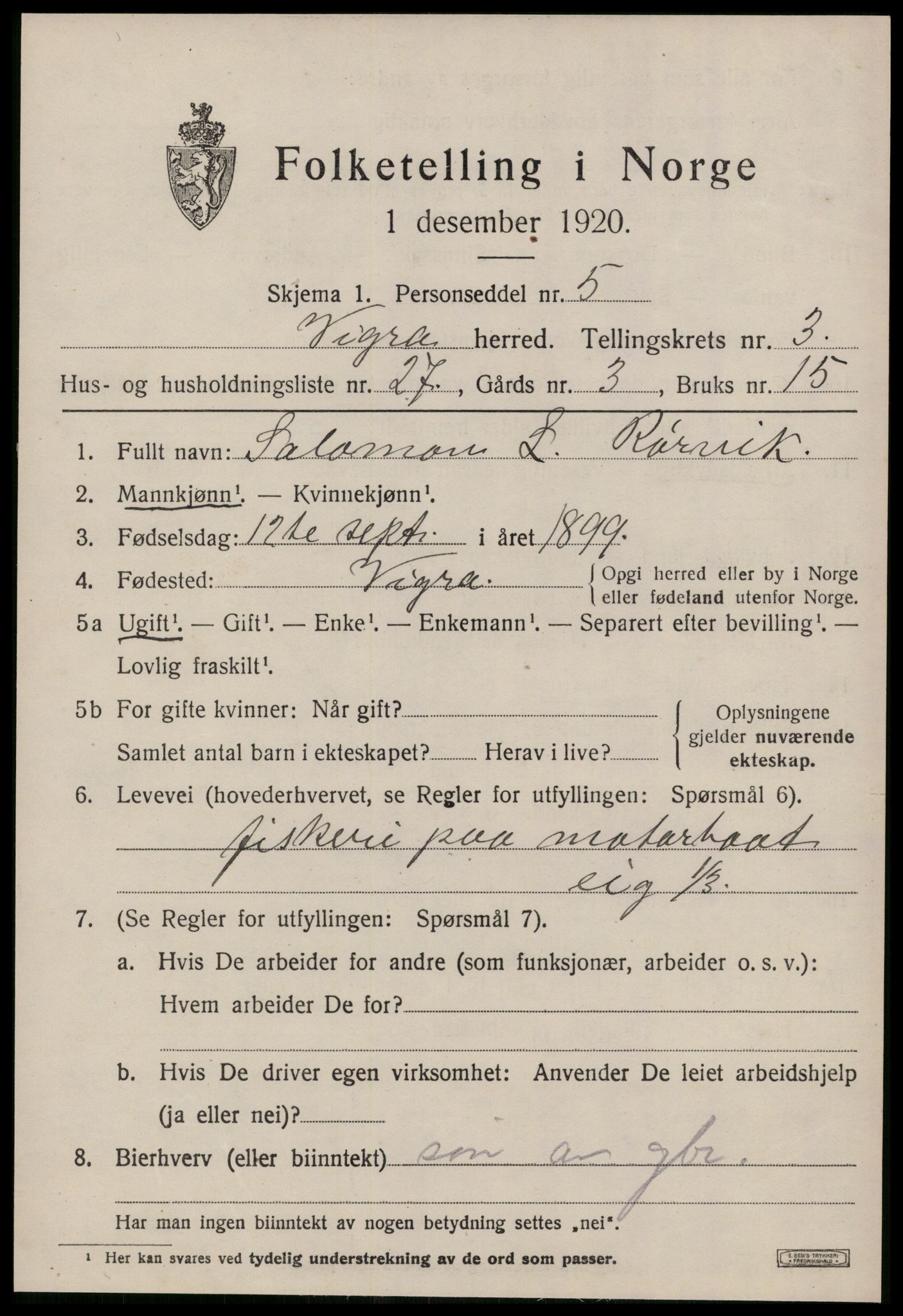 SAT, 1920 census for Vigra, 1920, p. 1730