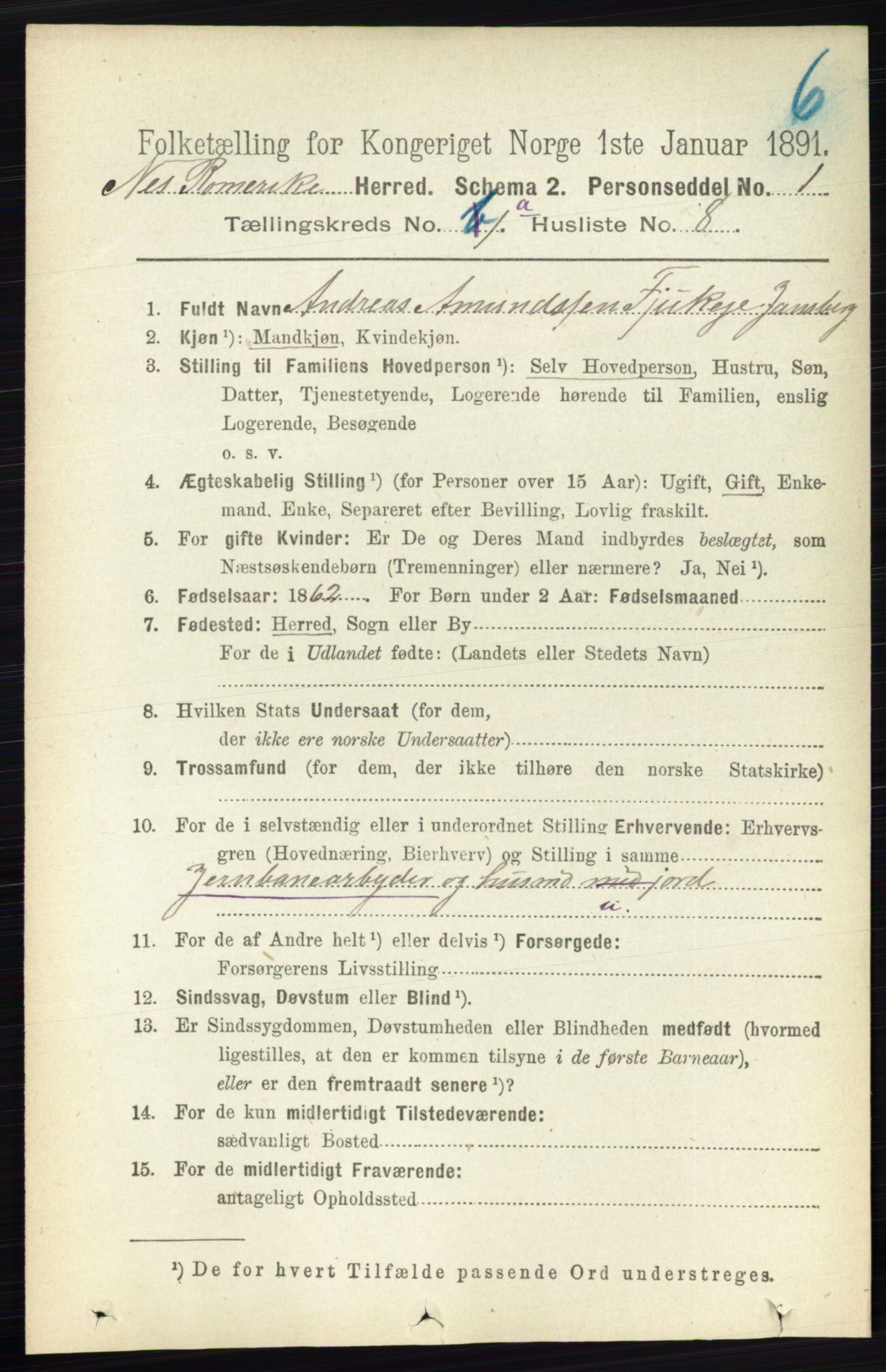 RA, 1891 census for 0236 Nes, 1891, p. 161