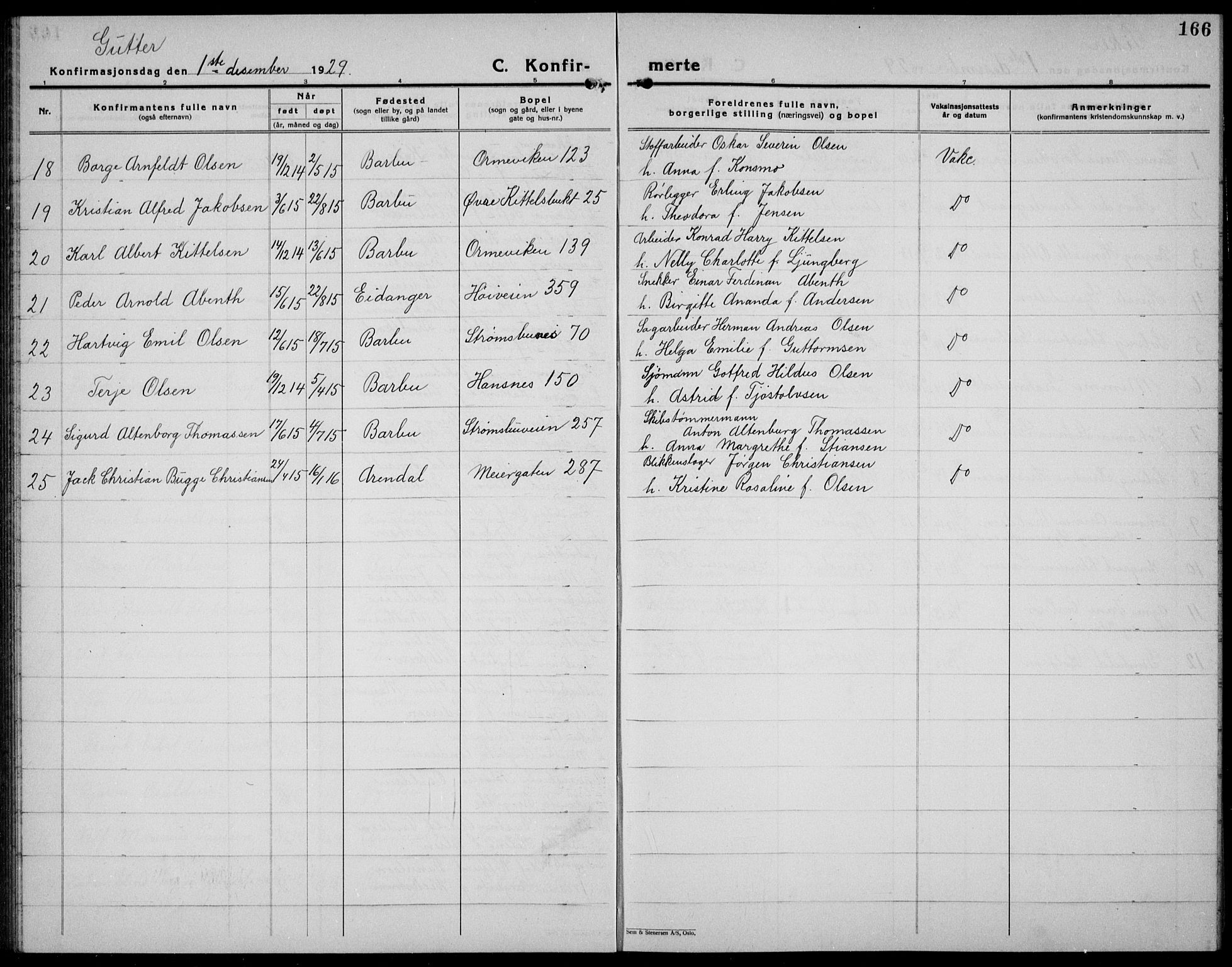 Arendal sokneprestkontor, Trefoldighet, AV/SAK-1111-0040/F/Fb/L0008: Parish register (copy) no. B 8, 1928-1939, p. 166