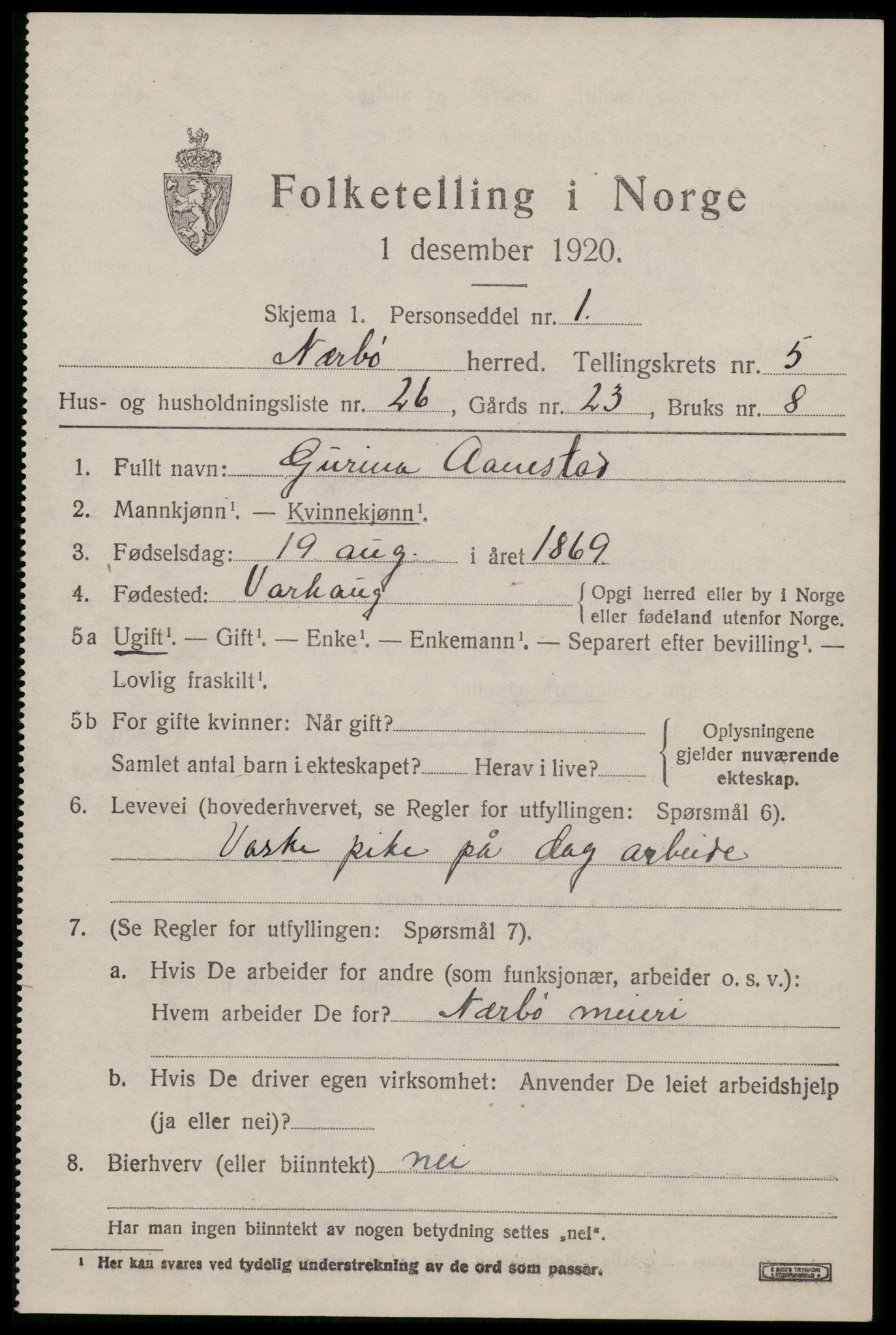 SAST, 1920 census for Nærbø, 1920, p. 3609