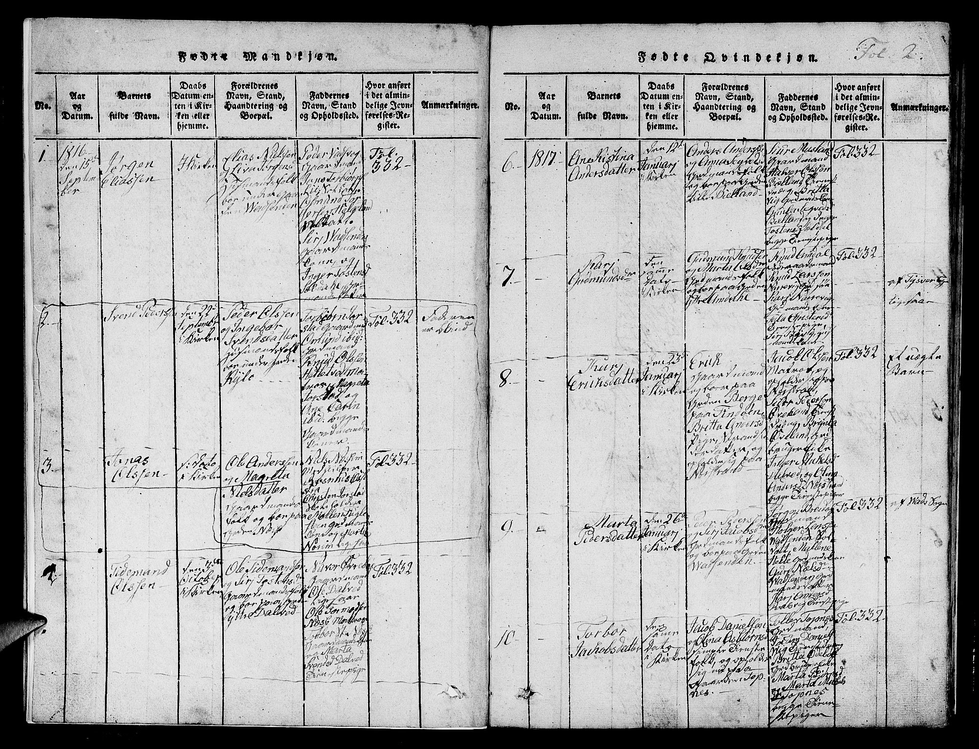 Nedstrand sokneprestkontor, SAST/A-101841/01/IV: Parish register (official) no. A 6, 1816-1838, p. 2