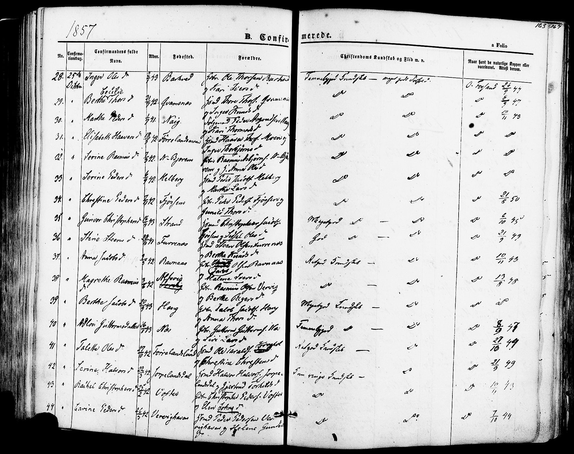 Strand sokneprestkontor, AV/SAST-A-101828/H/Ha/Haa/L0007: Parish register (official) no. A 7, 1855-1881, p. 163