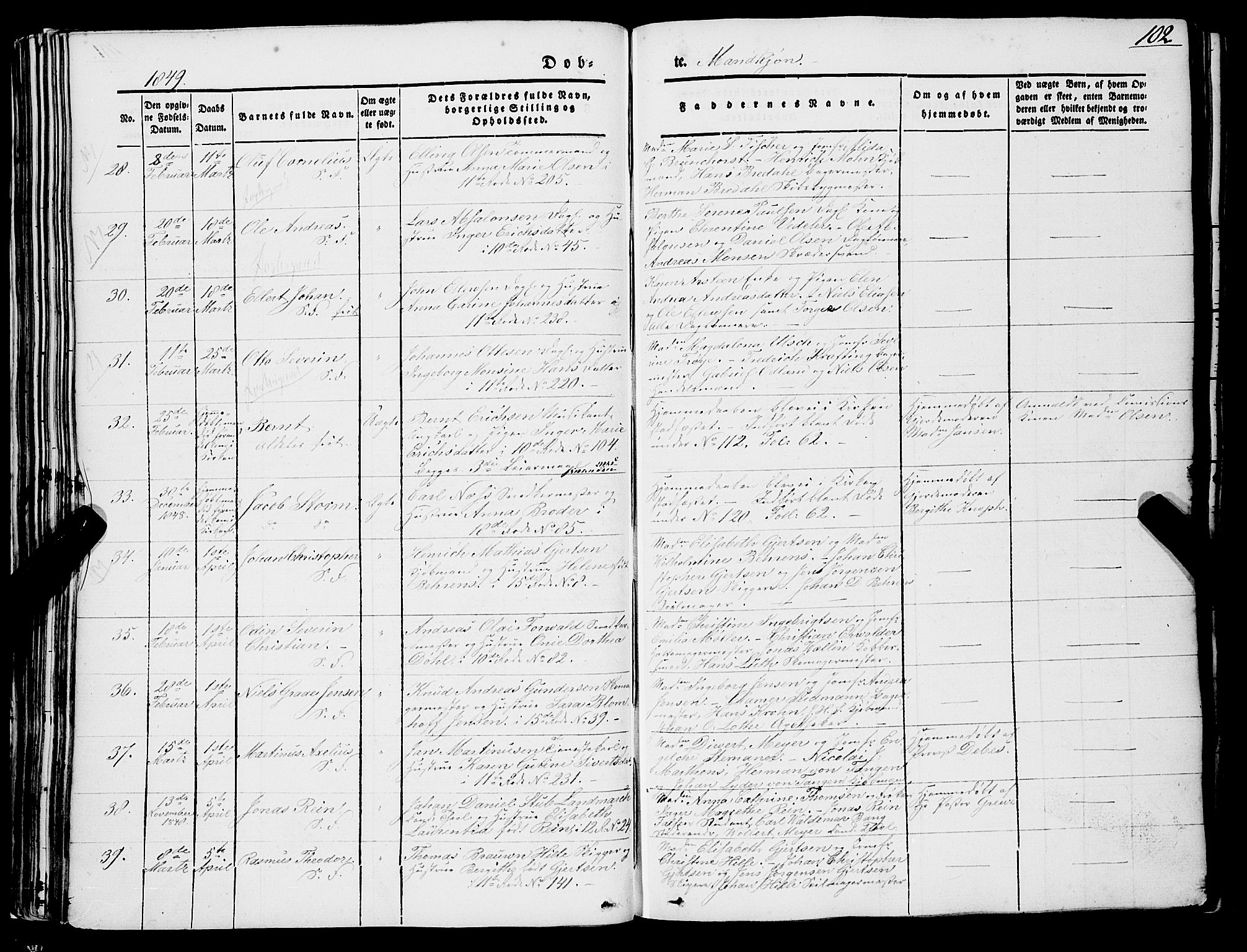 Domkirken sokneprestembete, SAB/A-74801/H/Haa/L0019: Parish register (official) no. B 2, 1841-1851, p. 102