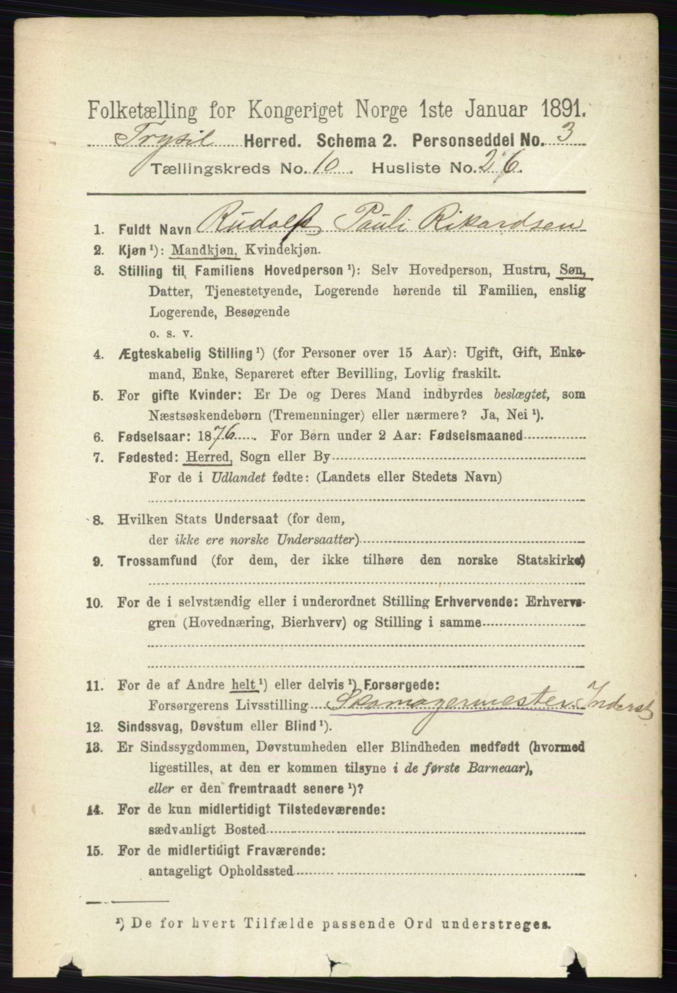 RA, 1891 census for 0428 Trysil, 1891, p. 5070