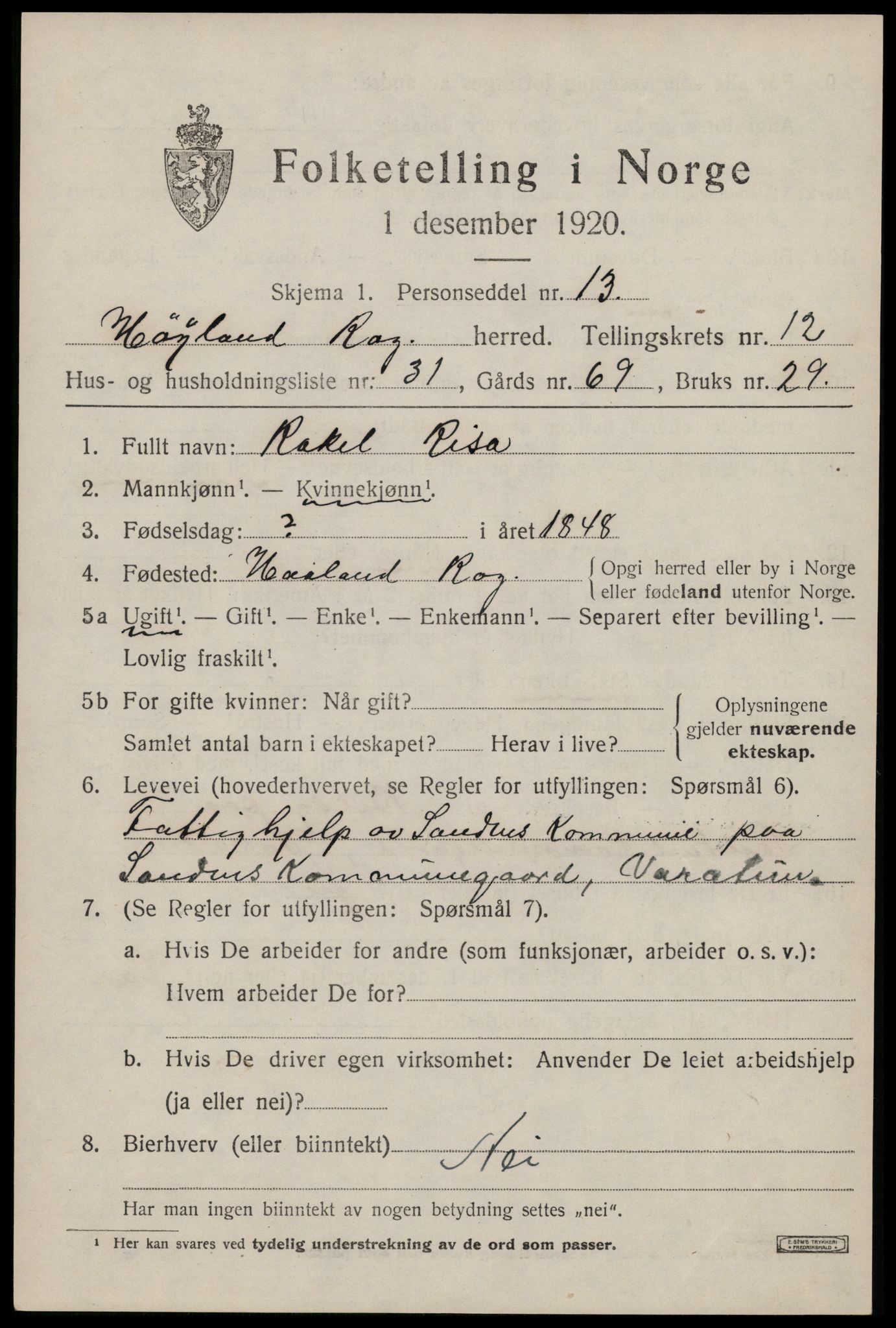 SAST, 1920 census for Høyland, 1920, p. 9726