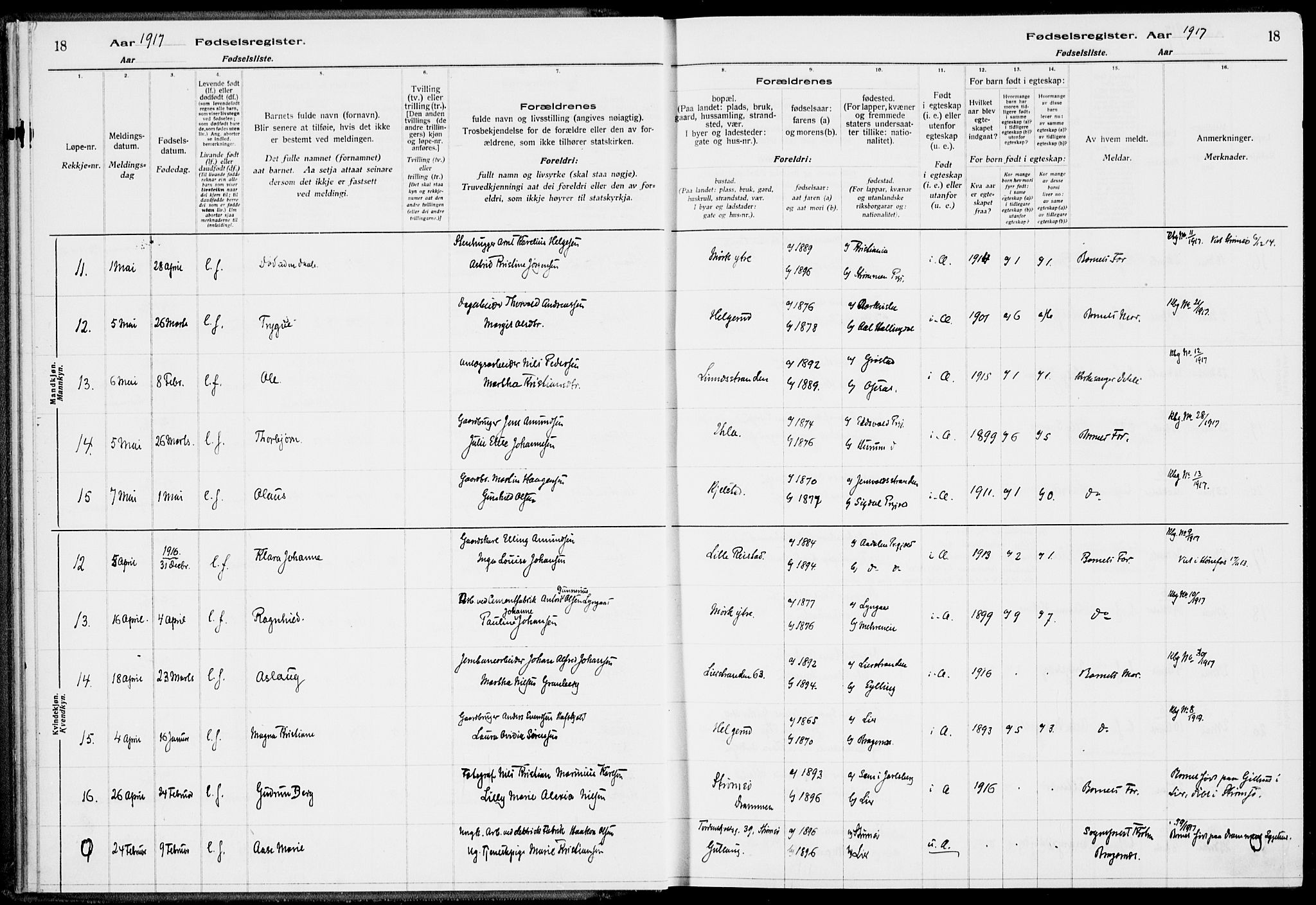 Lier kirkebøker, AV/SAKO-A-230/J/Ja/L0001: Birth register no. 1, 1916-1928, p. 18