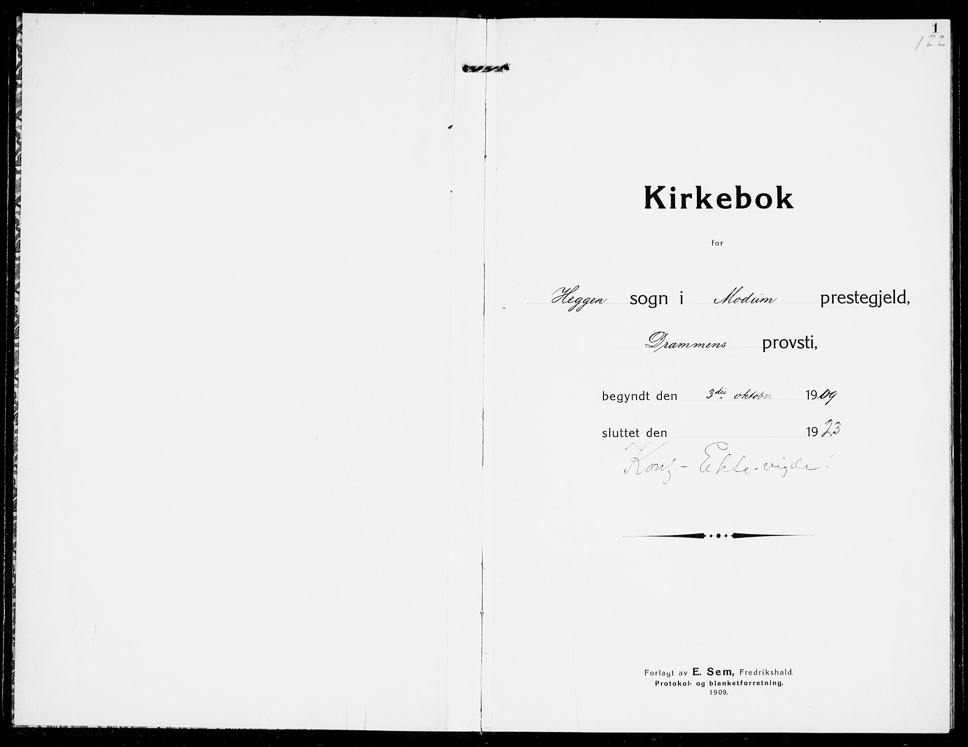 Modum kirkebøker, AV/SAKO-A-234/G/Ga/L0010: Parish register (copy) no. I 10, 1909-1923, p. 1