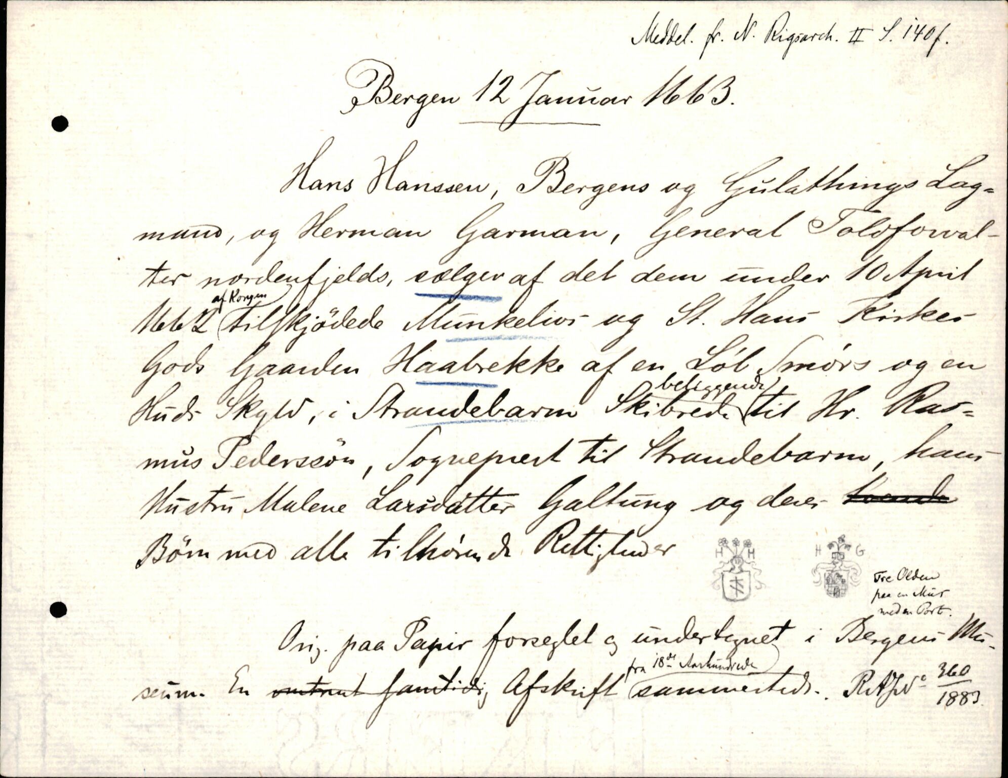 Riksarkivets diplomsamling, AV/RA-EA-5965/F35/F35d/L0005: Innlånte diplomer, seddelregister, 1661-1690, p. 59