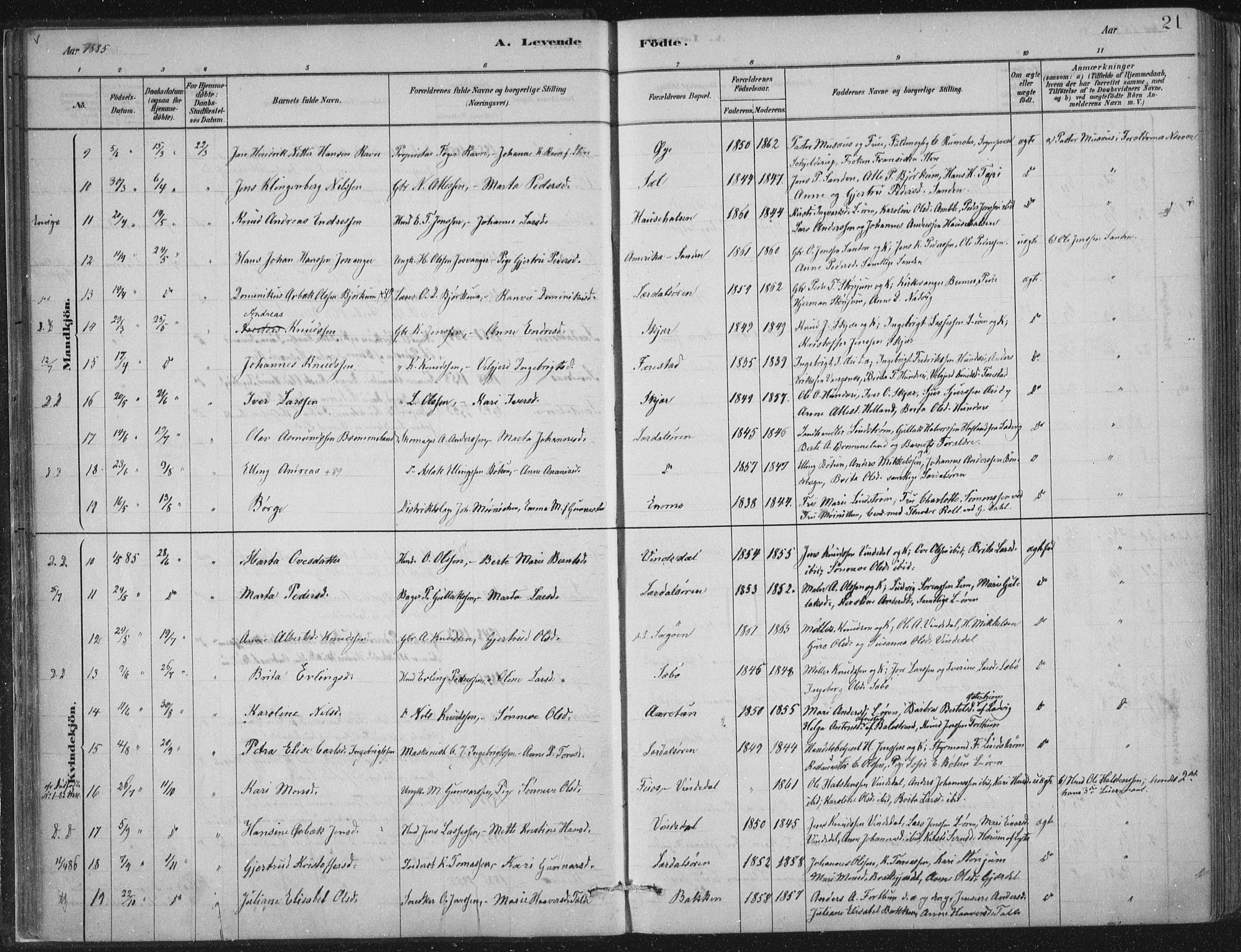 Lærdal sokneprestembete, SAB/A-81201: Parish register (official) no. D  1, 1878-1908, p. 21