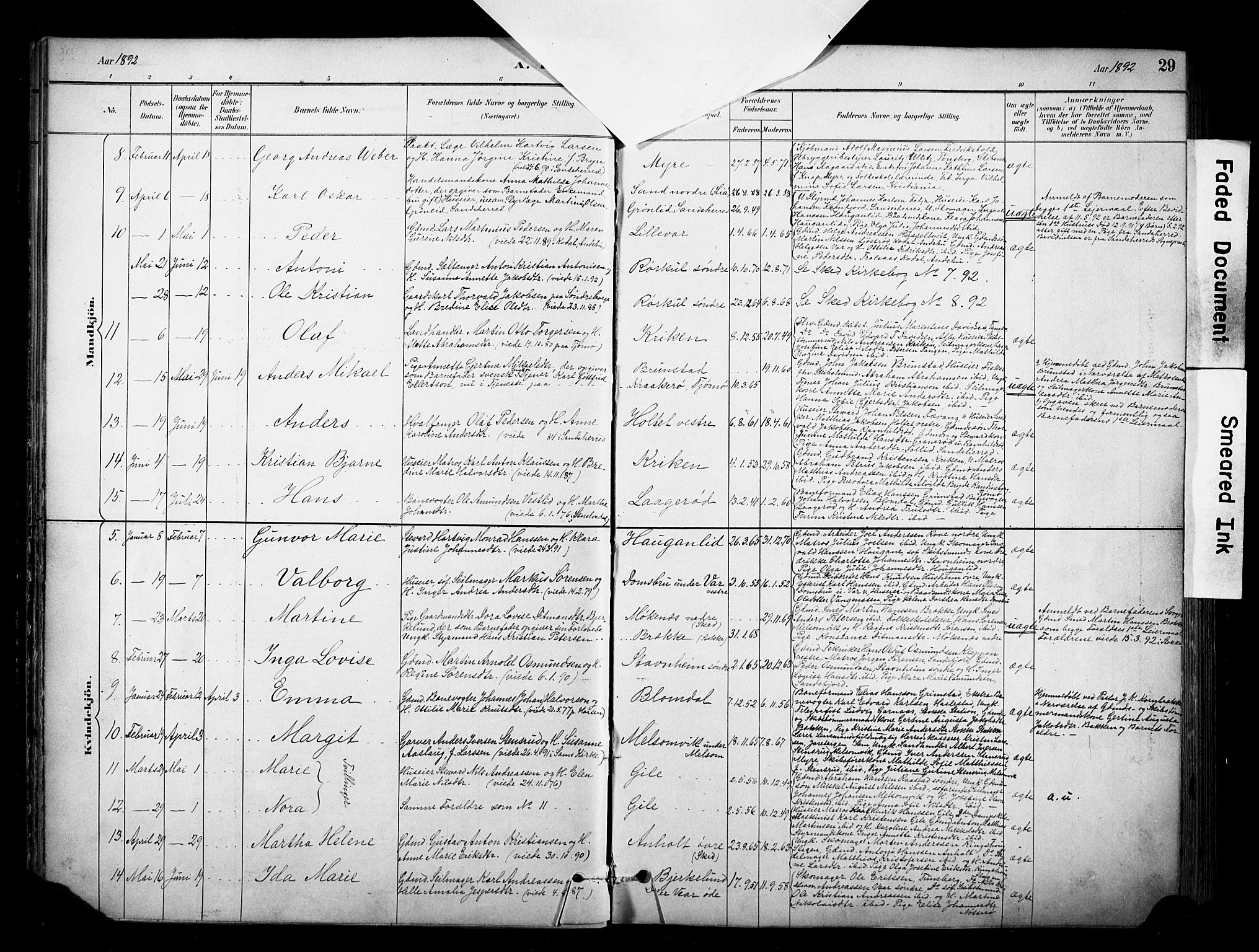 Stokke kirkebøker, AV/SAKO-A-320/F/Fa/L0010: Parish register (official) no. I 10, 1884-1903, p. 29