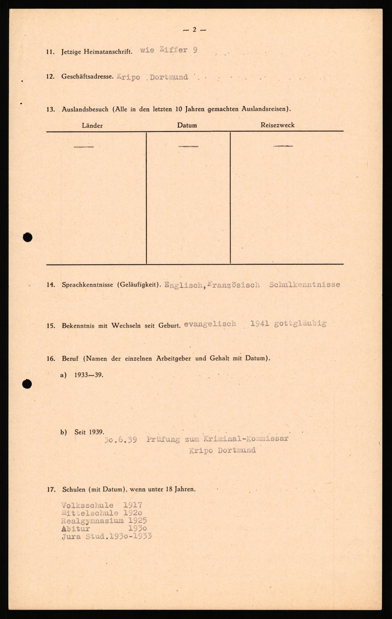 Forsvaret, Forsvarets overkommando II, AV/RA-RAFA-3915/D/Db/L0033: CI Questionaires. Tyske okkupasjonsstyrker i Norge. Tyskere., 1945-1946, p. 3