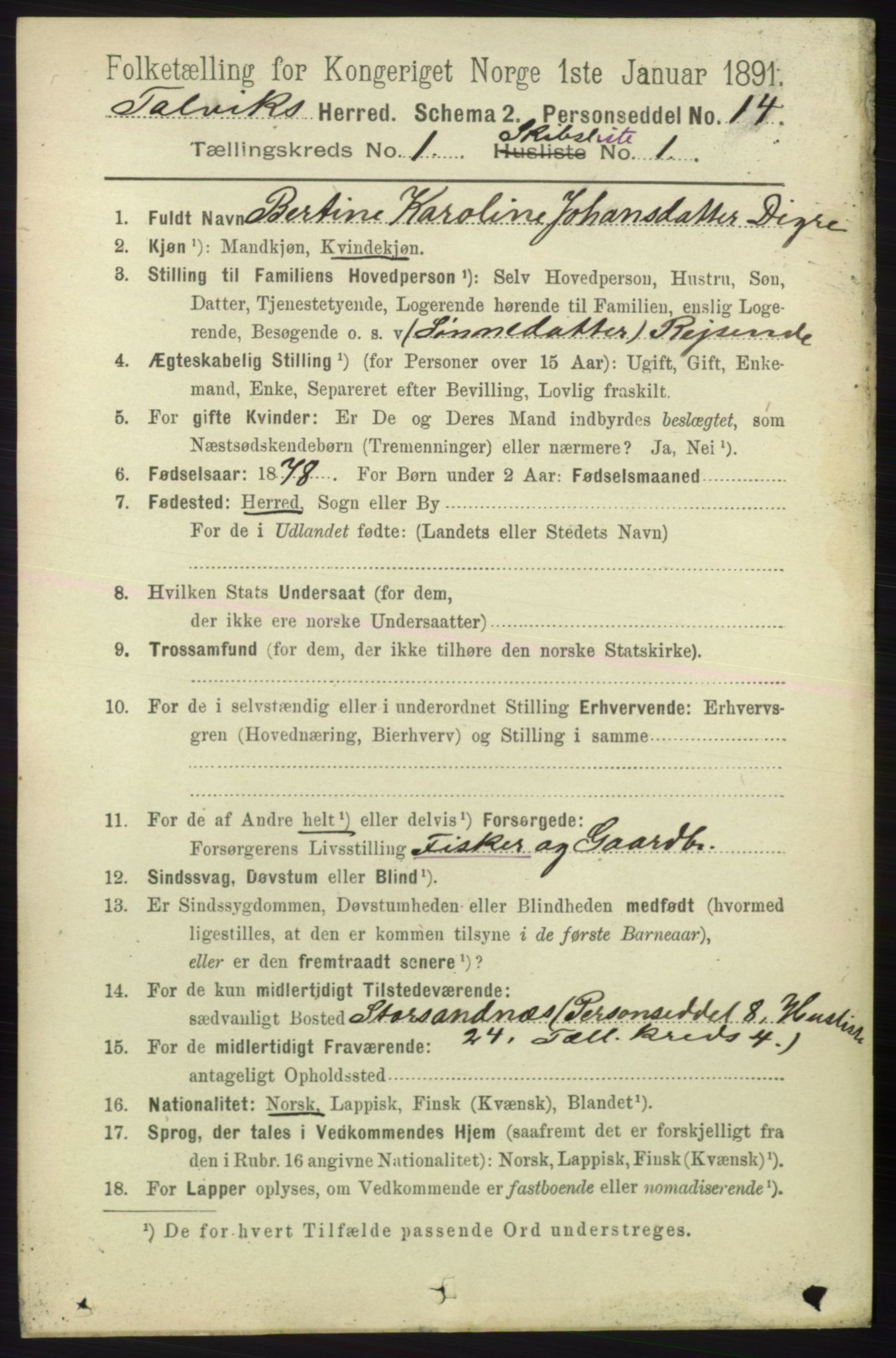 RA, 1891 census for 2013 Talvik, 1891, p. 505