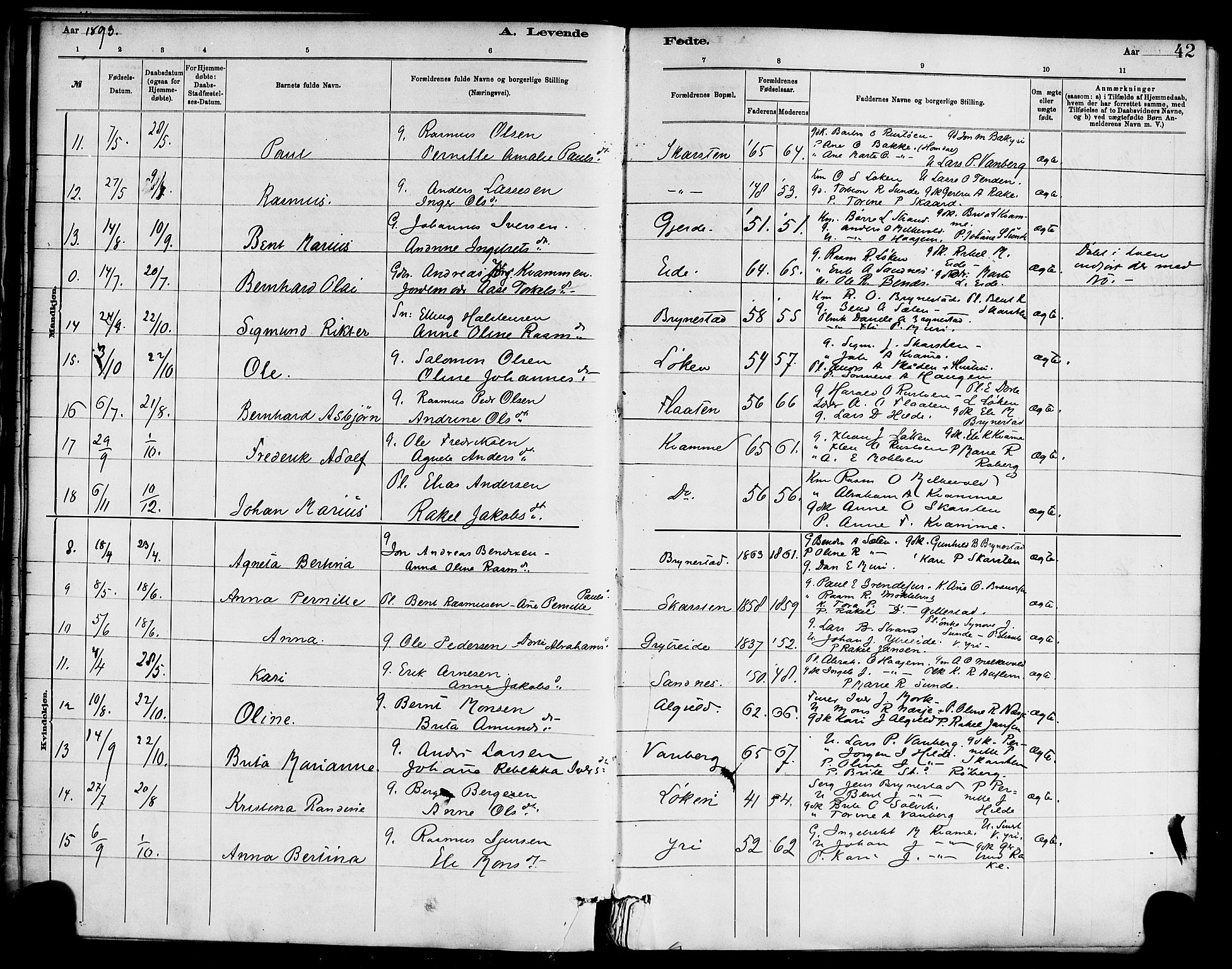 Innvik sokneprestembete, AV/SAB-A-80501: Parish register (official) no. C 1, 1879-1900, p. 42