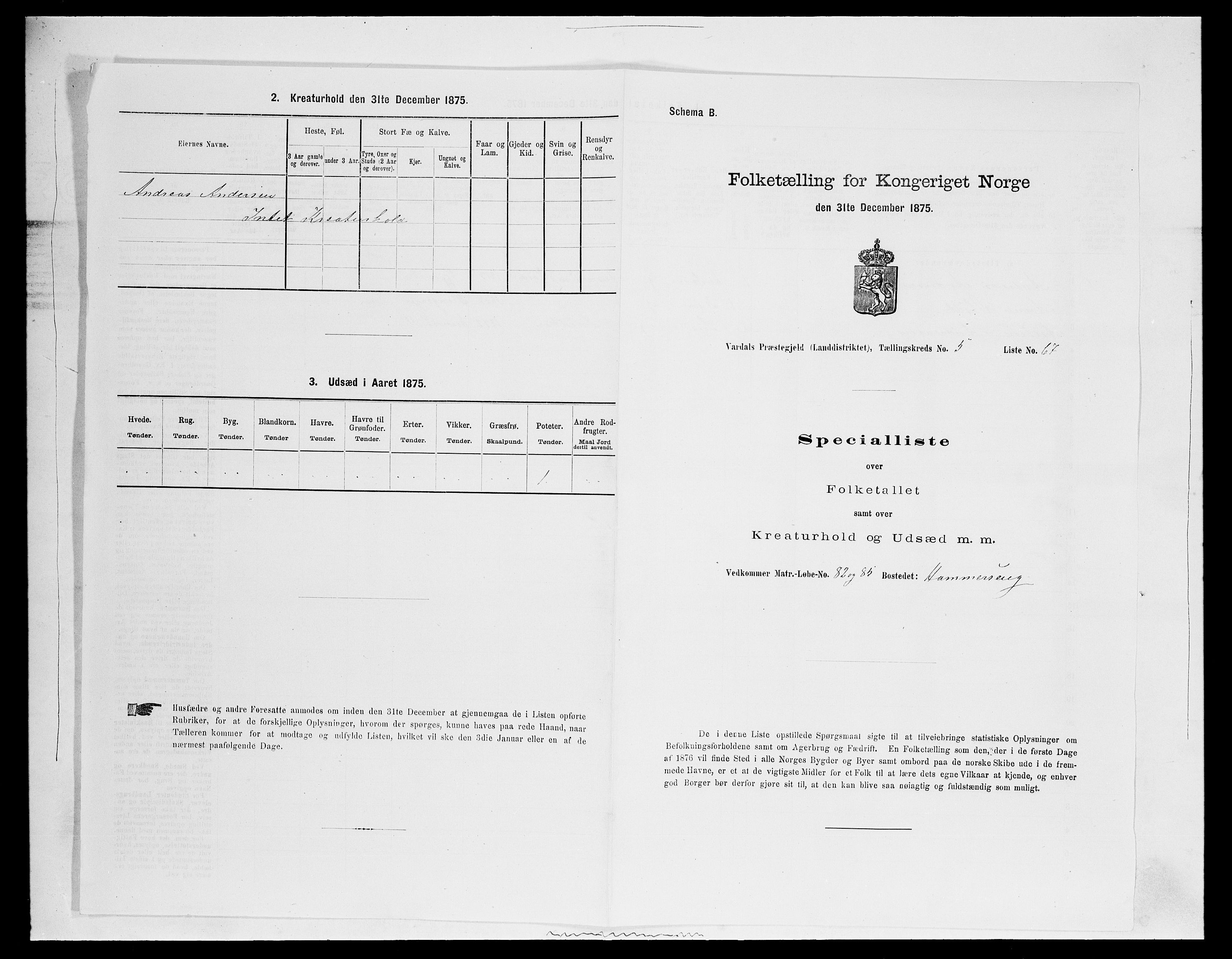 SAH, 1875 census for 0527L Vardal/Vardal og Hunn, 1875, p. 850