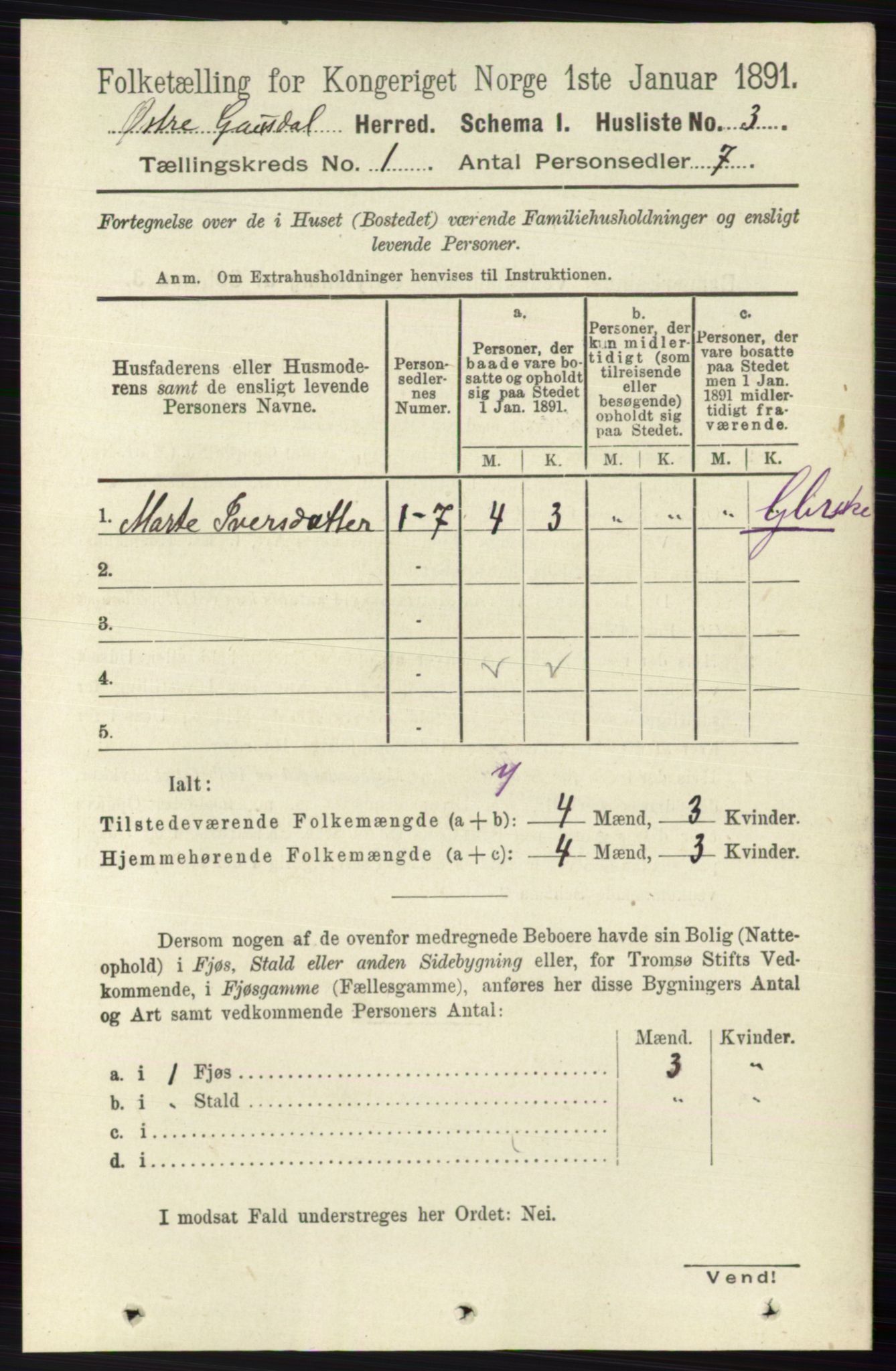 RA, 1891 census for 0522 Østre Gausdal, 1891, p. 24