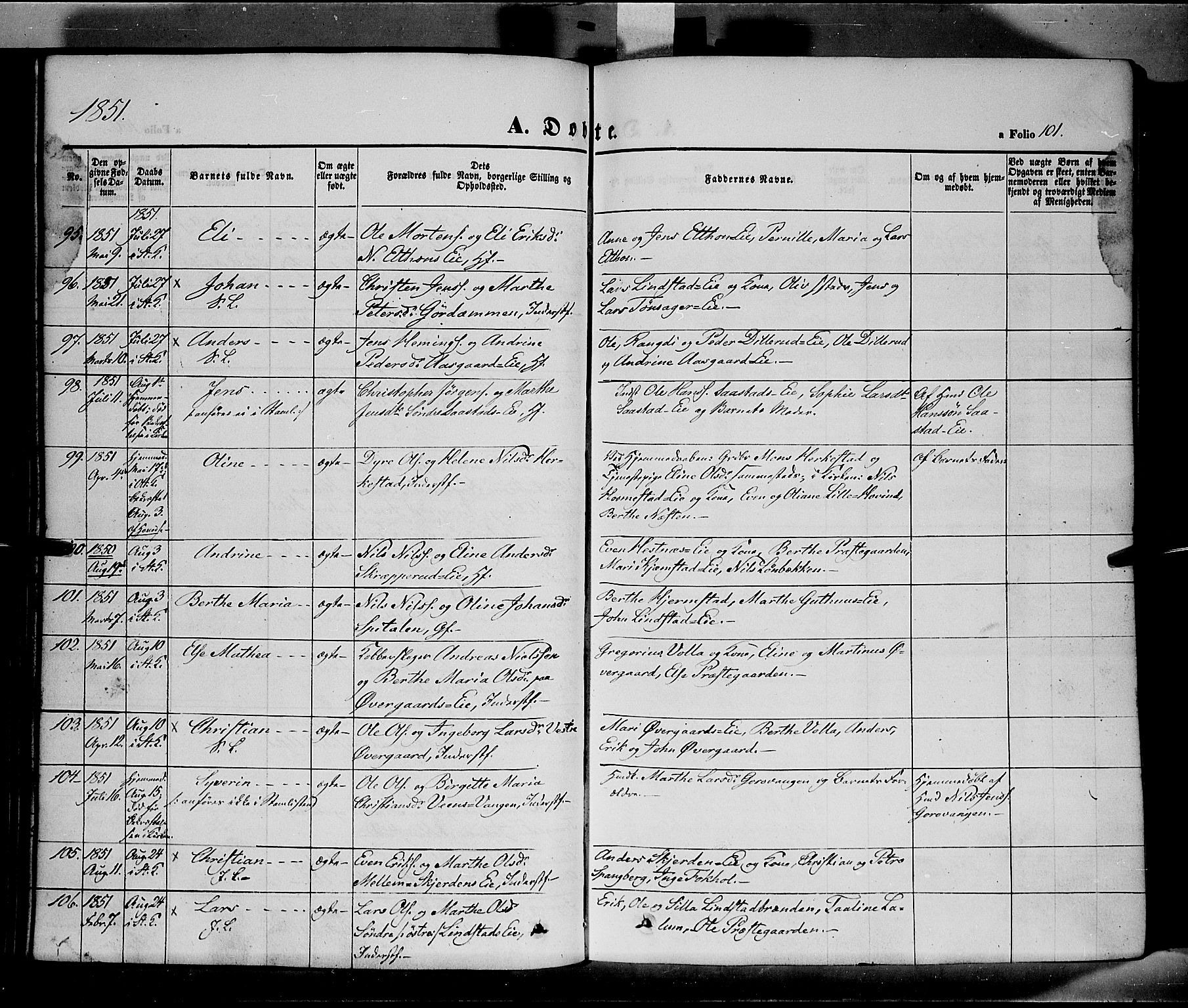 Stange prestekontor, AV/SAH-PREST-002/K/L0011: Parish register (official) no. 11, 1846-1852, p. 101