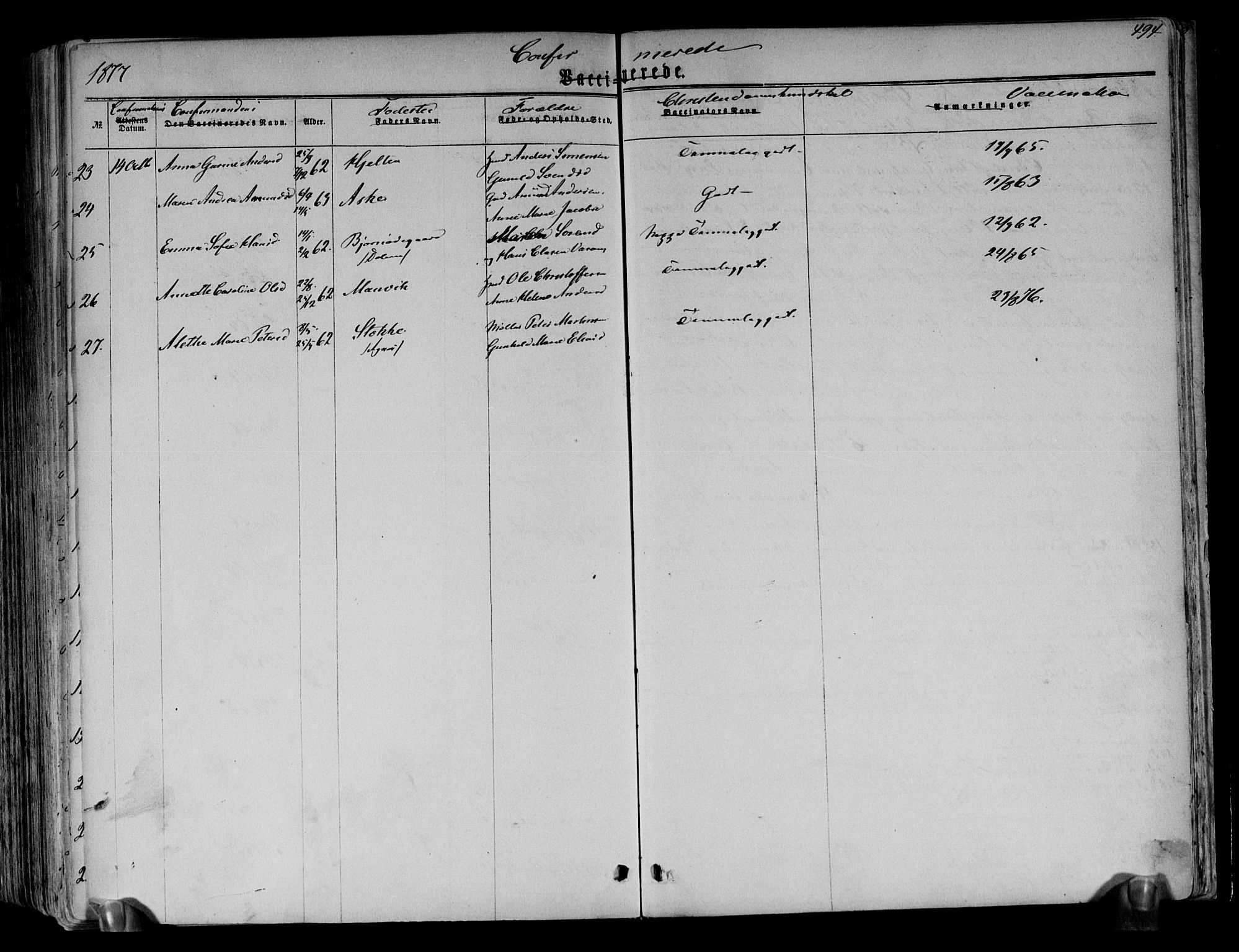 Brunlanes kirkebøker, AV/SAKO-A-342/F/Fa/L0005: Parish register (official) no. I 5, 1862-1877, p. 494