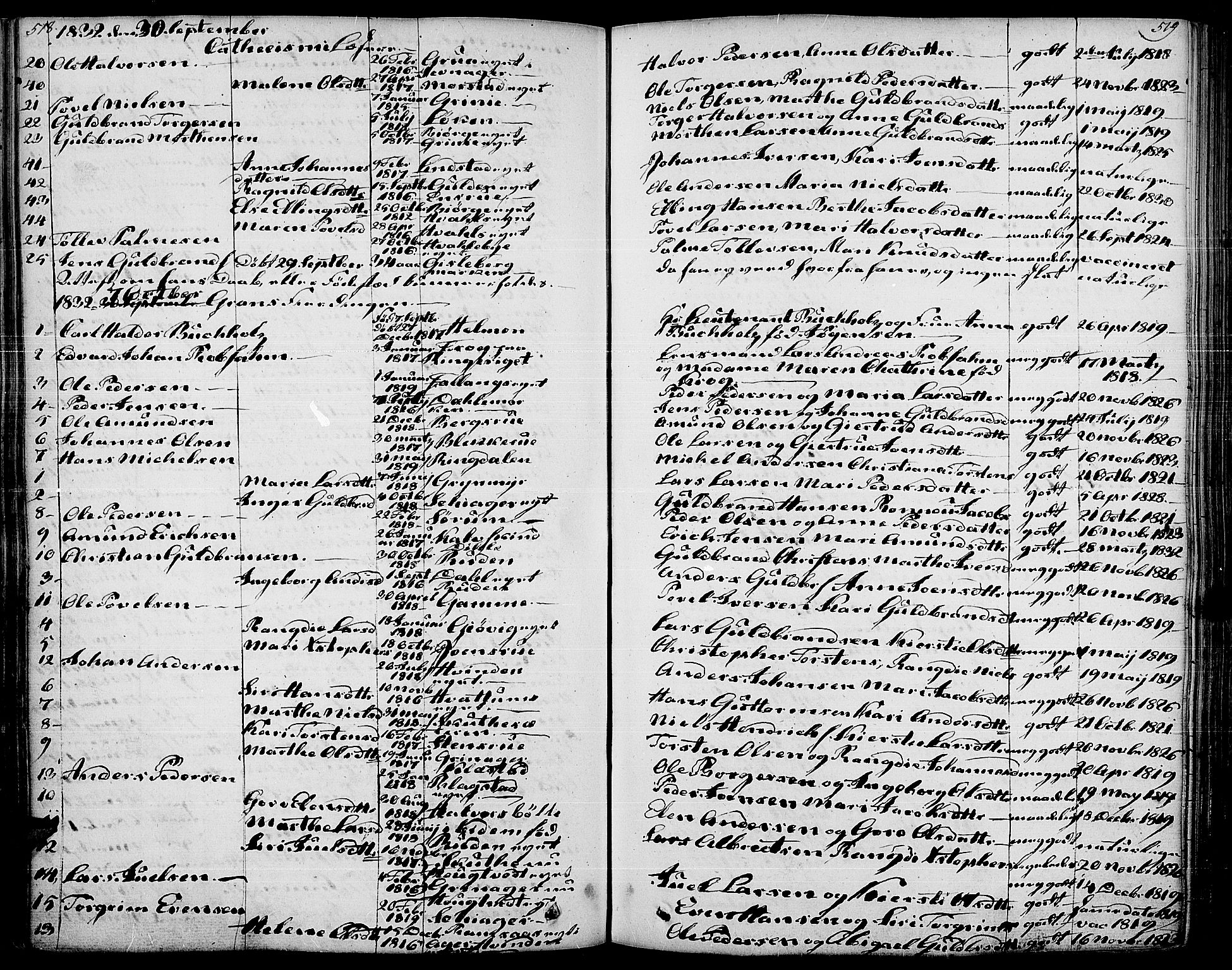Gran prestekontor, AV/SAH-PREST-112/H/Ha/Haa/L0010: Parish register (official) no. 10, 1824-1842, p. 518-519