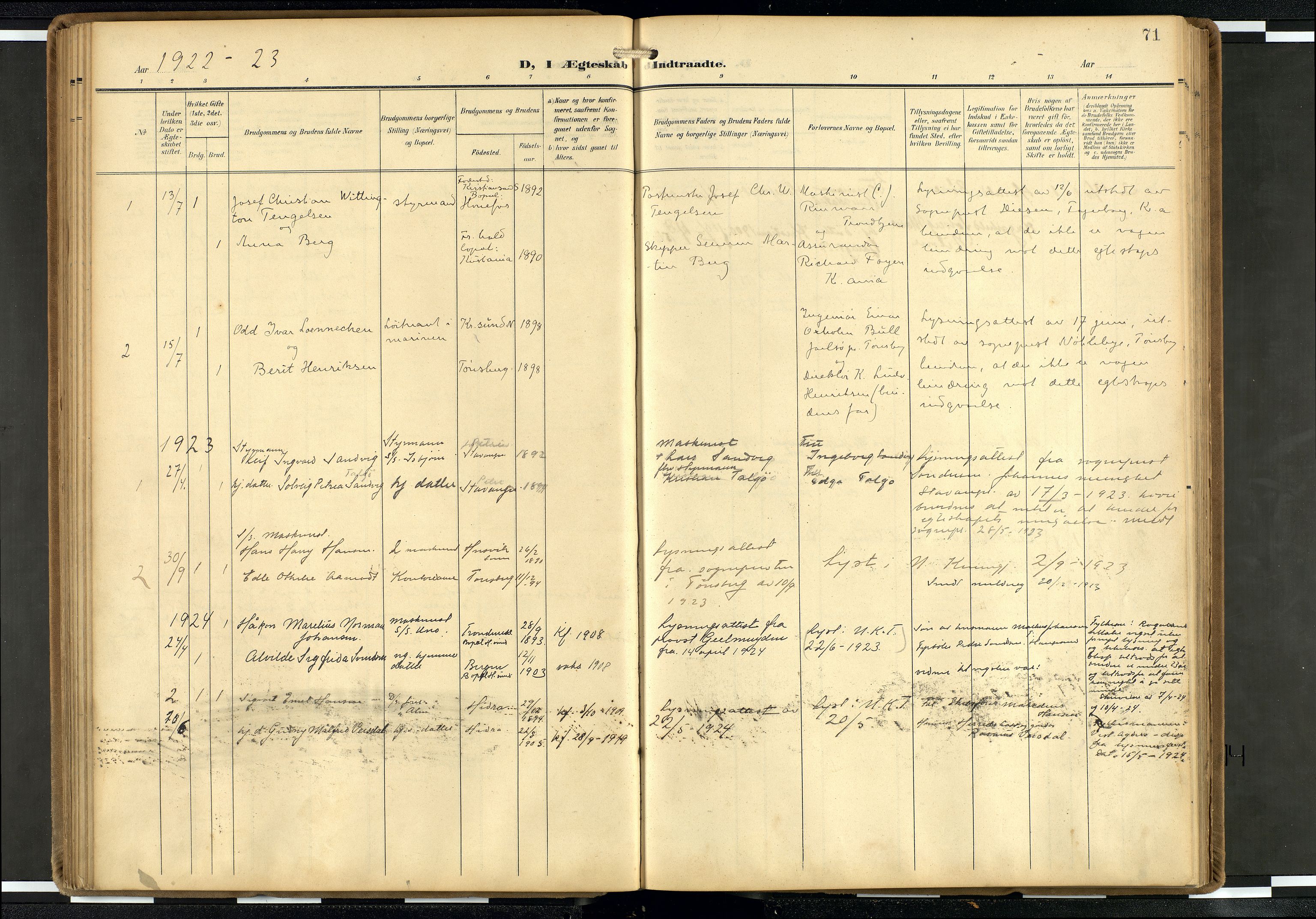 Den norske sjømannsmisjon i utlandet/Hollandske havner (Amsterdam-Rotterdam-Europort), SAB/SAB/PA-0106/H/Ha/Haa/L0003: Parish register (official) no. A 3, 1908-1927, p. 70b-71a