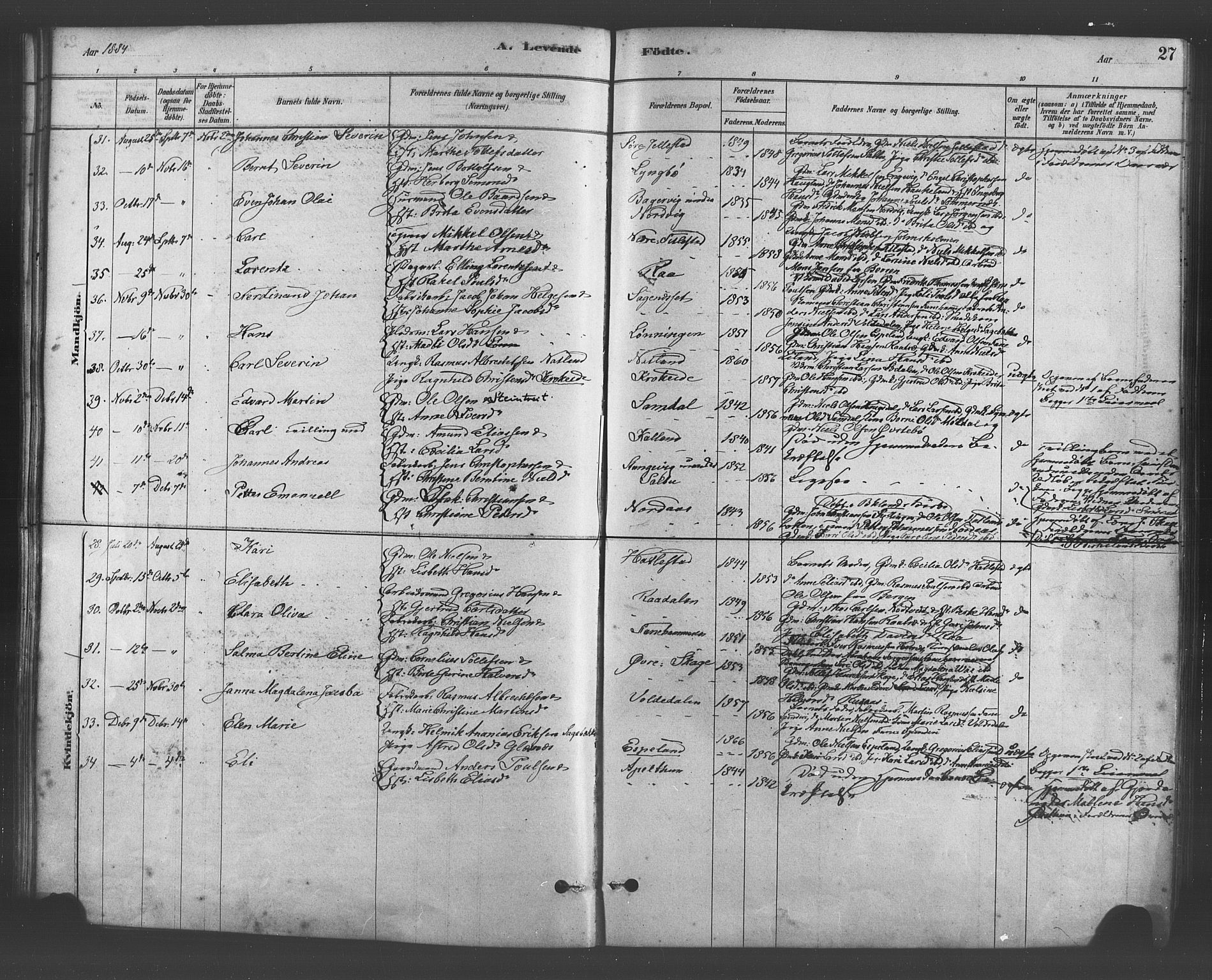 Fana Sokneprestembete, AV/SAB-A-75101/H/Haa/Haab/L0001: Parish register (official) no. B 1, 1878-1889, p. 27