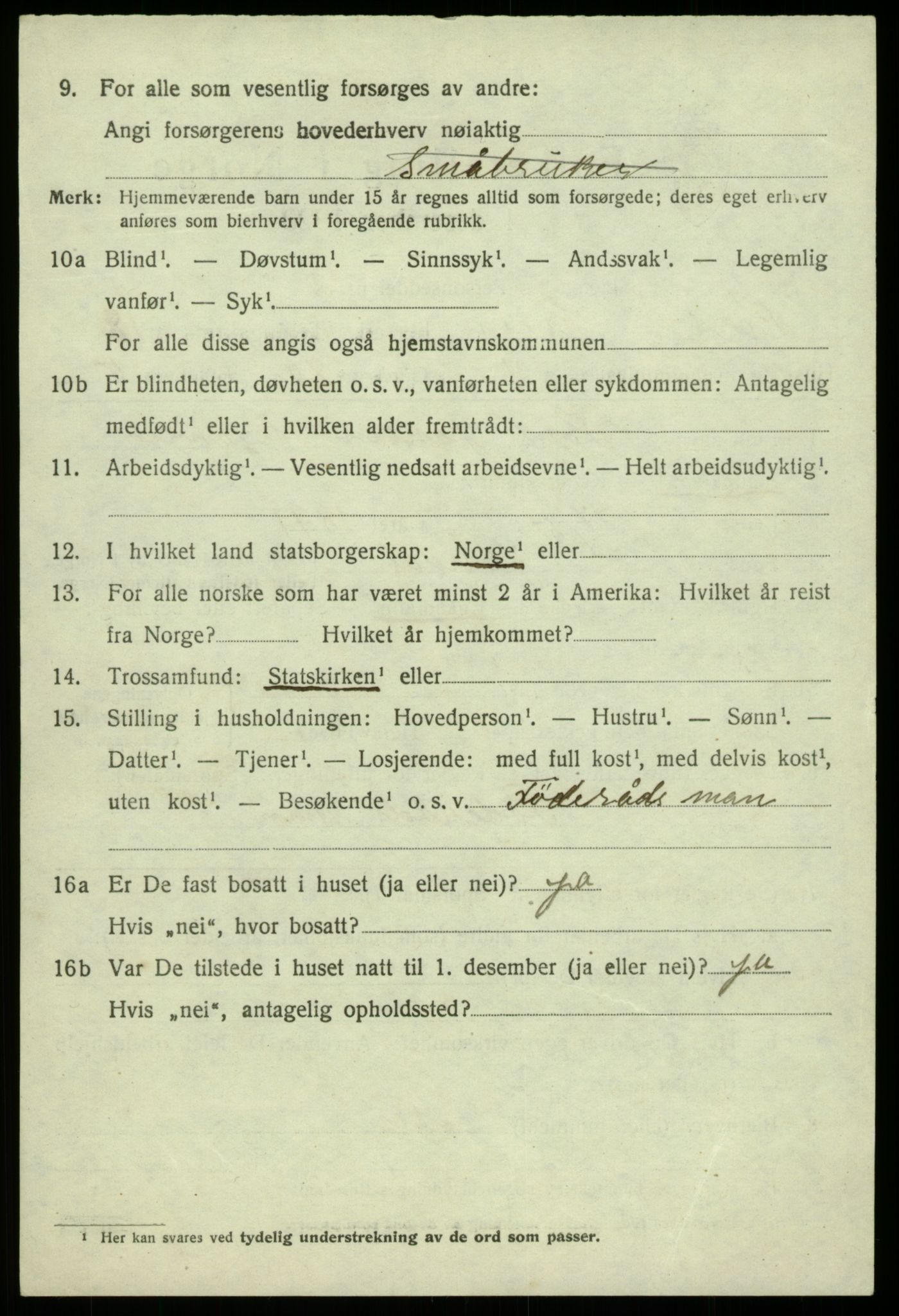 SAB, 1920 census for Kvam, 1920, p. 9868