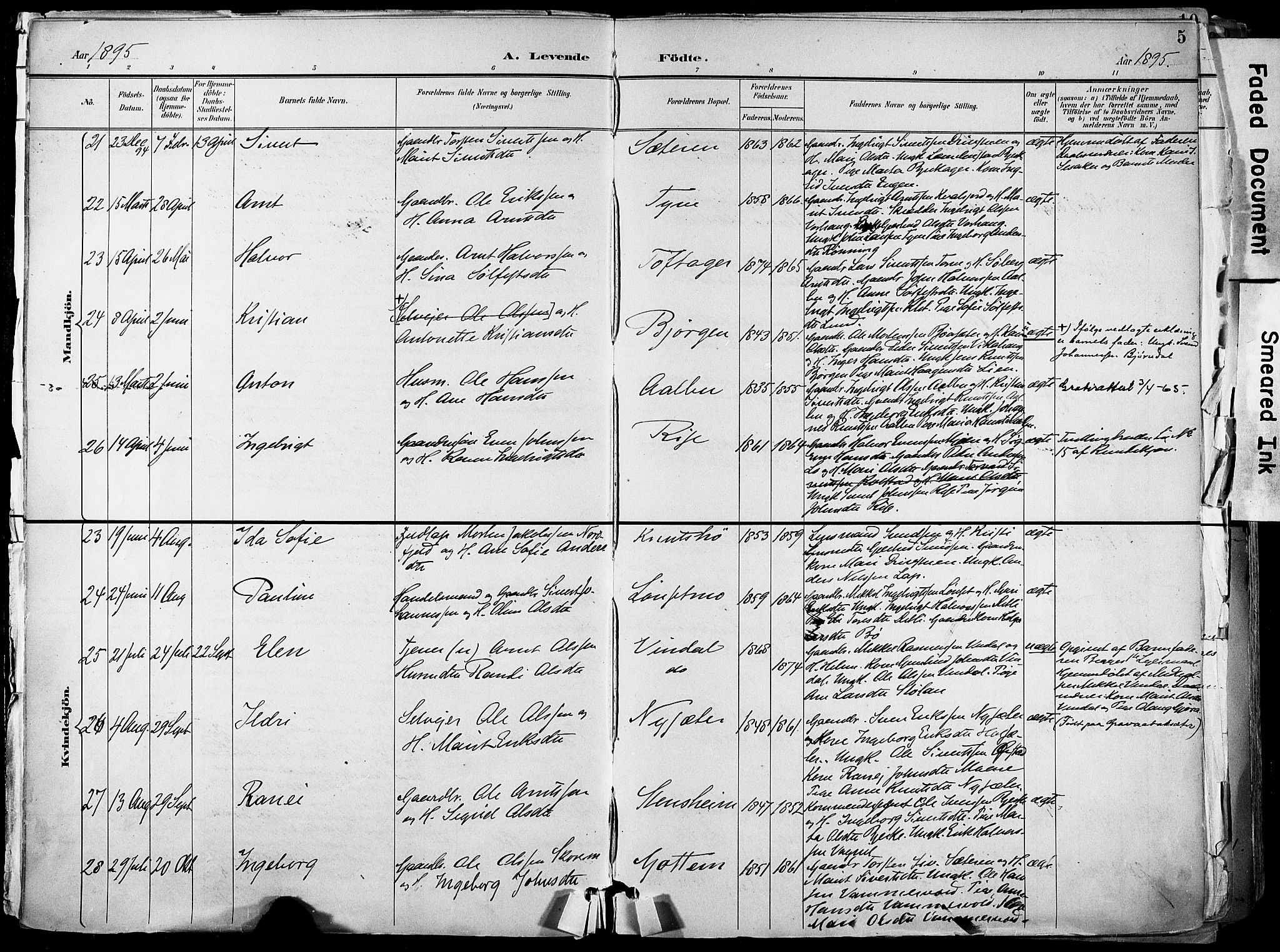 Ministerialprotokoller, klokkerbøker og fødselsregistre - Sør-Trøndelag, AV/SAT-A-1456/678/L0902: Parish register (official) no. 678A11, 1895-1911, p. 5