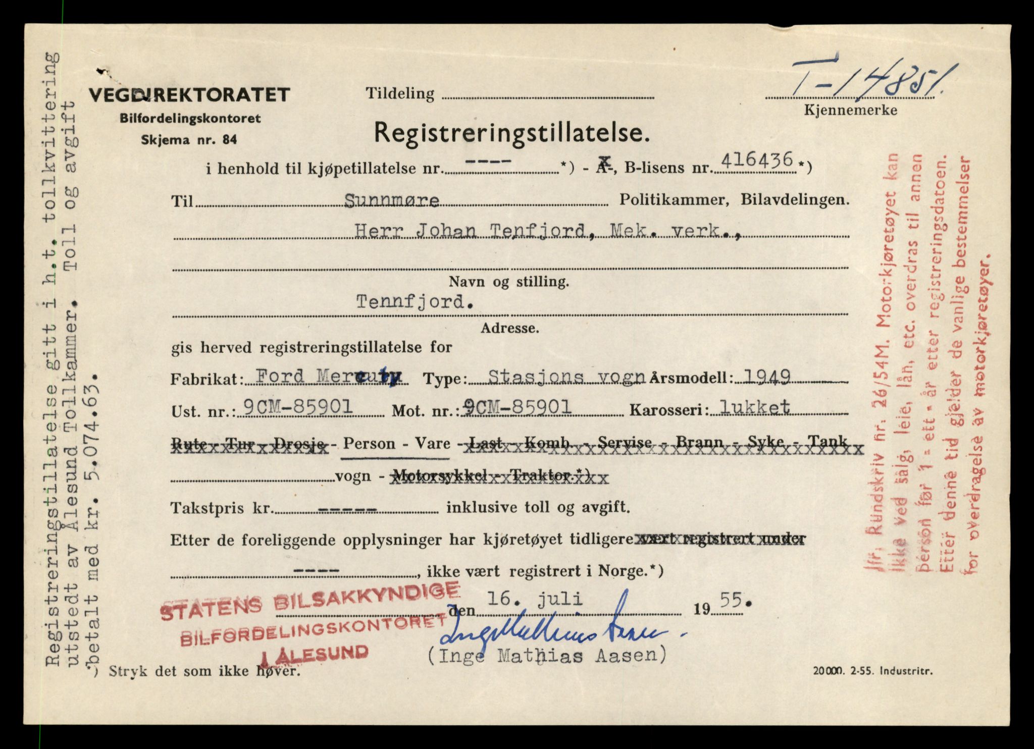 Møre og Romsdal vegkontor - Ålesund trafikkstasjon, AV/SAT-A-4099/F/Fe/L0048: Registreringskort for kjøretøy T 14721 - T 14863, 1927-1998, p. 3013