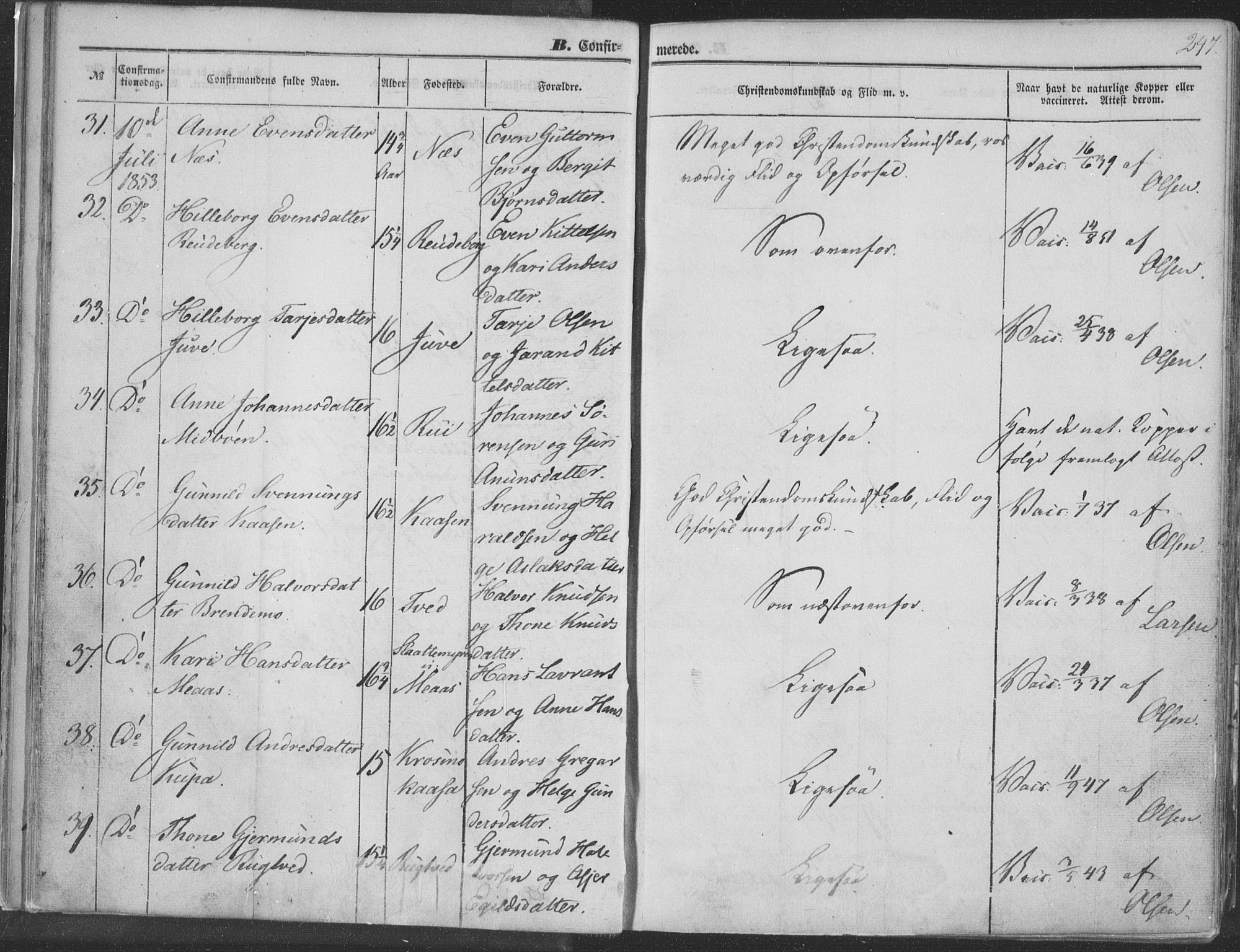 Seljord kirkebøker, AV/SAKO-A-20/F/Fa/L012b: Parish register (official) no. I 12B, 1850-1865, p. 247