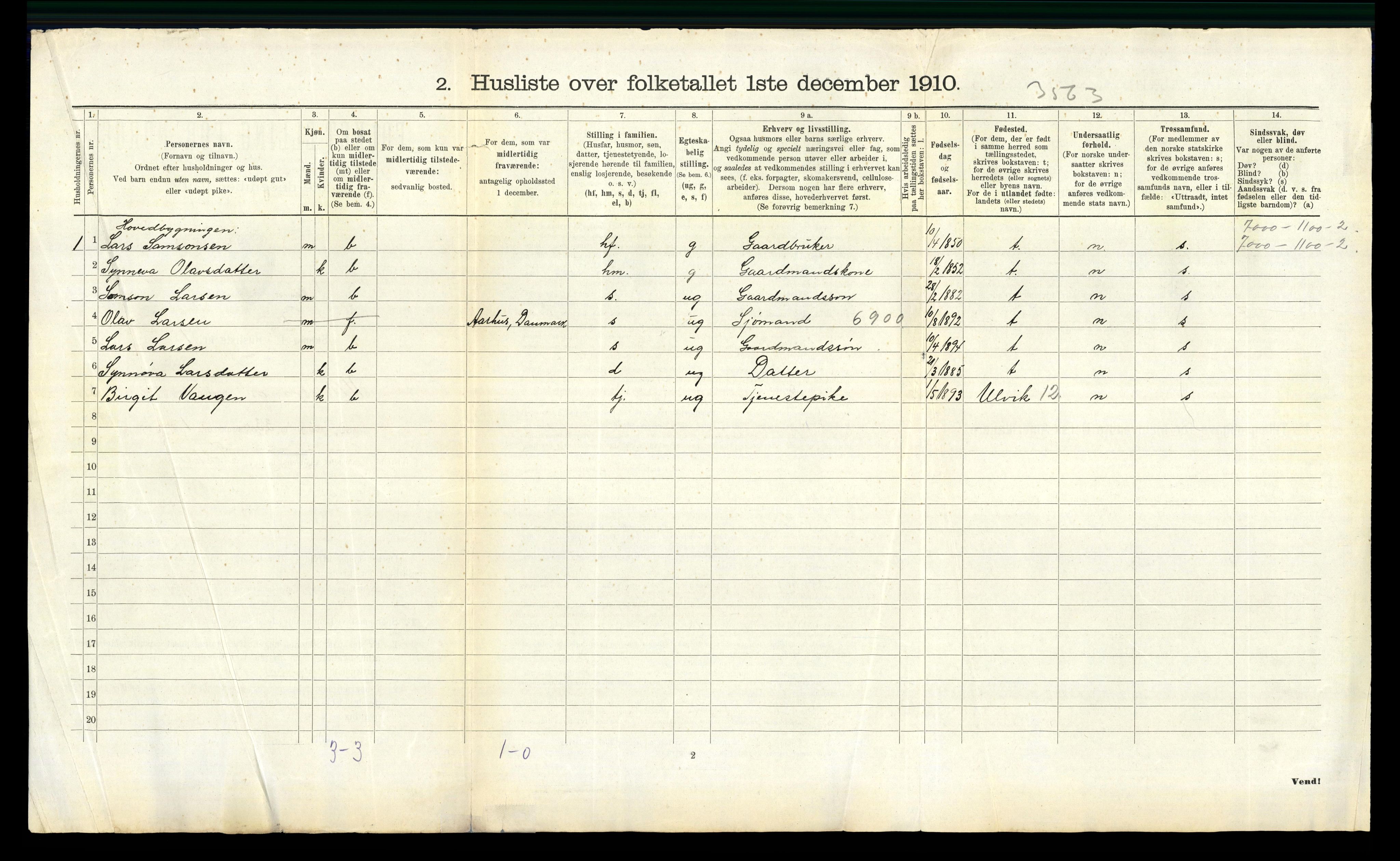 RA, 1910 census for Ullensvang, 1910, p. 738