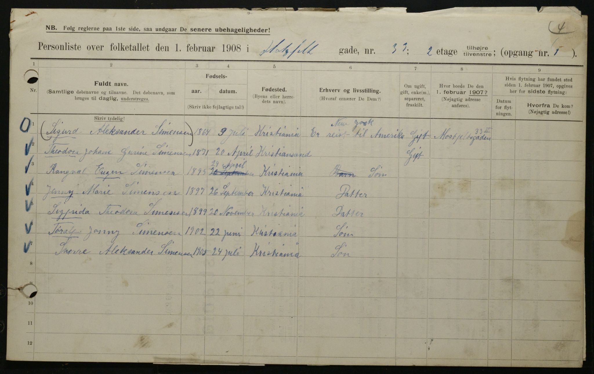 OBA, Municipal Census 1908 for Kristiania, 1908, p. 59698