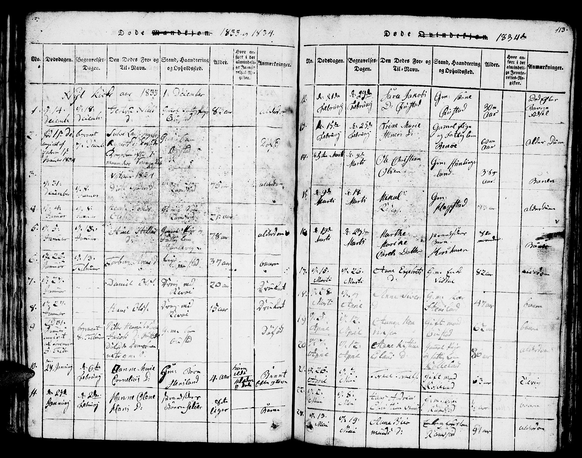 Lyngdal sokneprestkontor, SAK/1111-0029/F/Fb/Fba/L0001: Parish register (copy) no. B 1, 1816-1876, p. 113