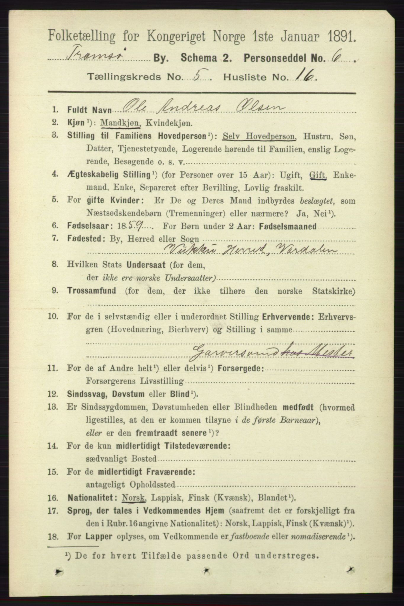 RA, 1891 census for 1902 Tromsø, 1891, p. 5039