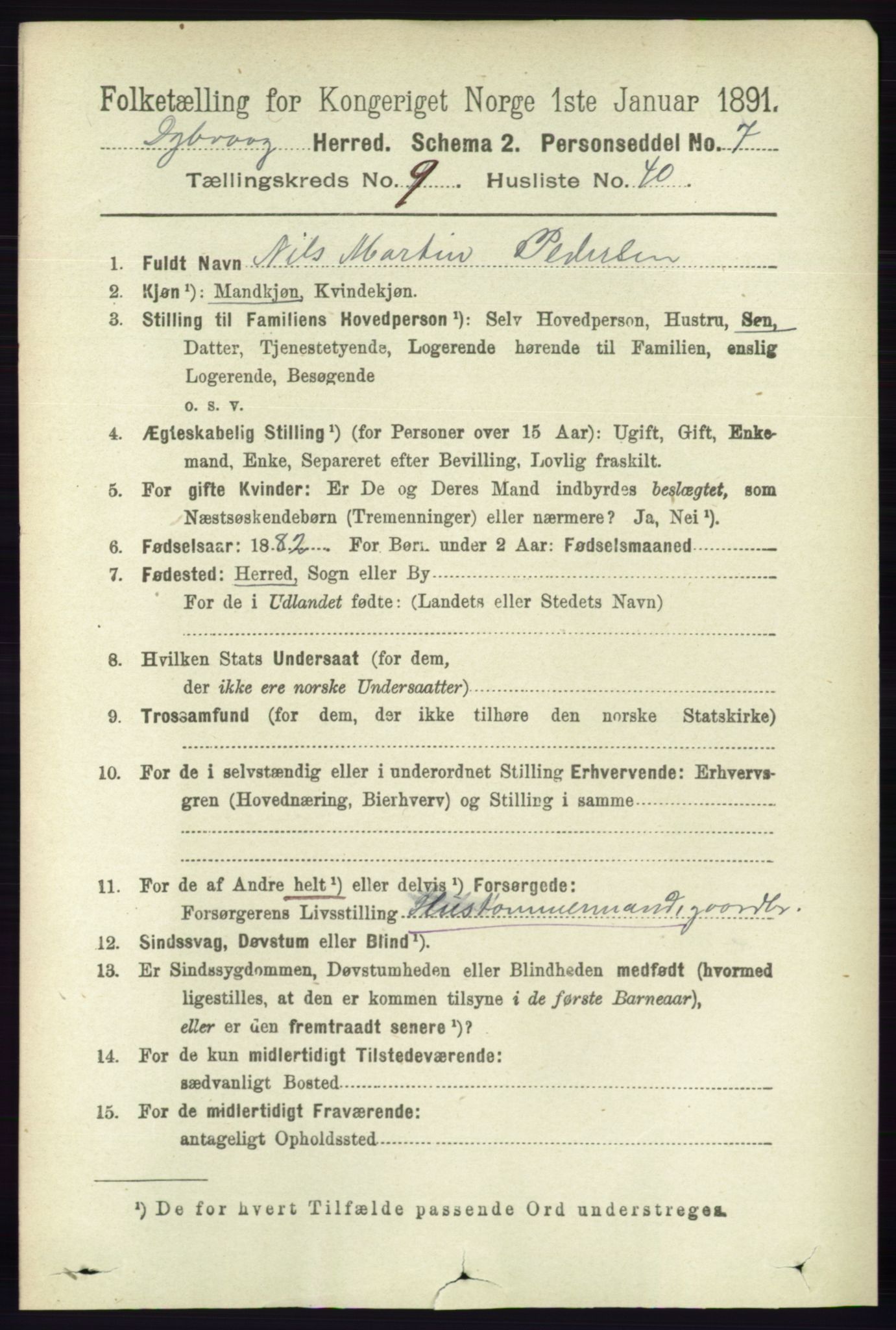 RA, 1891 census for 0915 Dypvåg, 1891, p. 3530