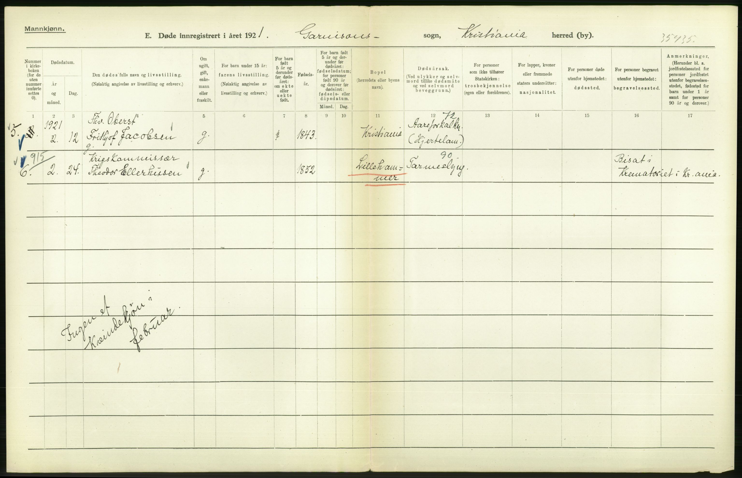 Statistisk sentralbyrå, Sosiodemografiske emner, Befolkning, AV/RA-S-2228/D/Df/Dfc/Dfca/L0013: Kristiania: Døde, dødfødte, 1921, p. 198