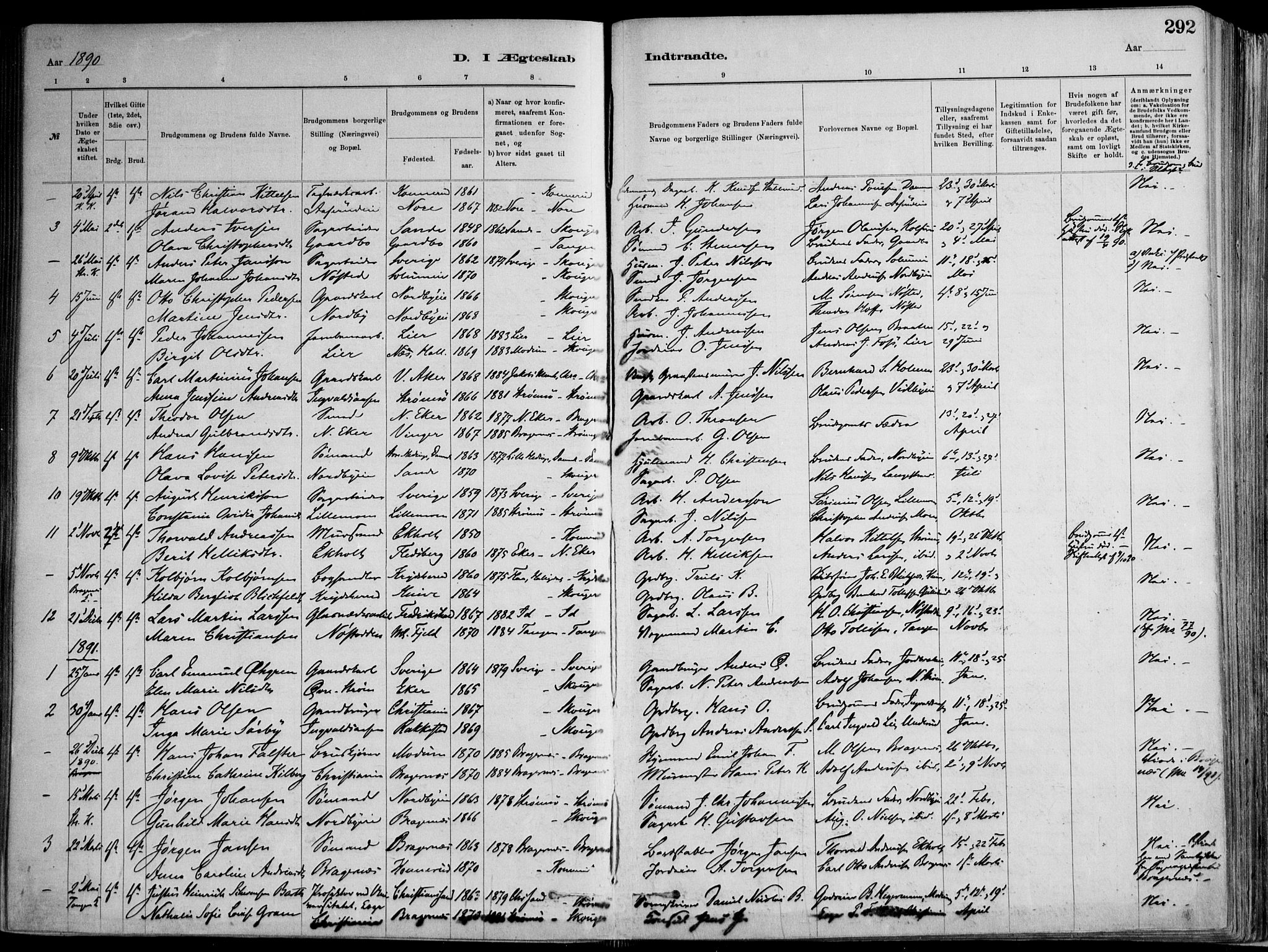 Skoger kirkebøker, AV/SAKO-A-59/F/Fa/L0006: Parish register (official) no. I 6, 1885-1910, p. 292