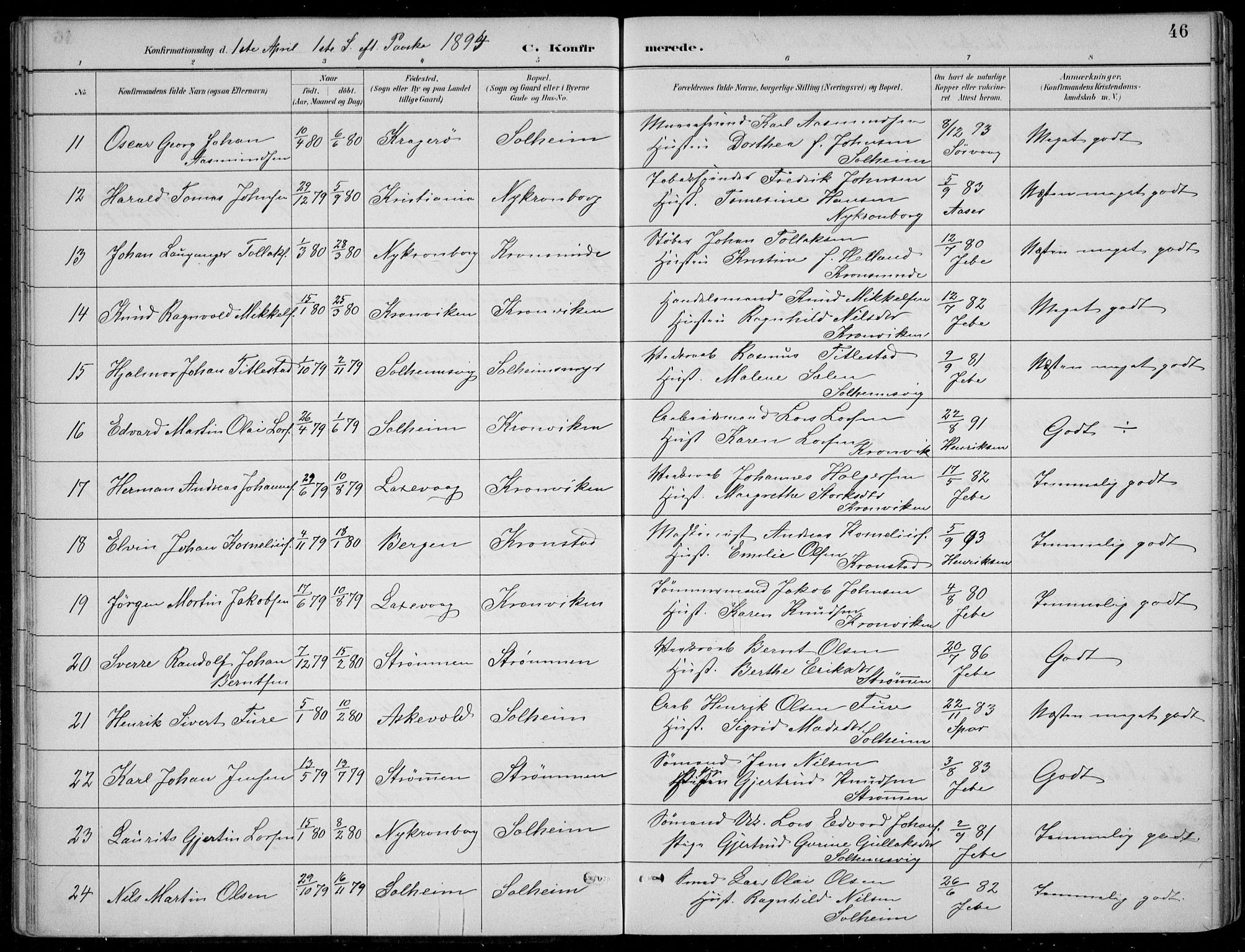 Årstad Sokneprestembete, SAB/A-79301/H/Hab/L0011: Parish register (copy) no. B 1, 1886-1901, p. 46