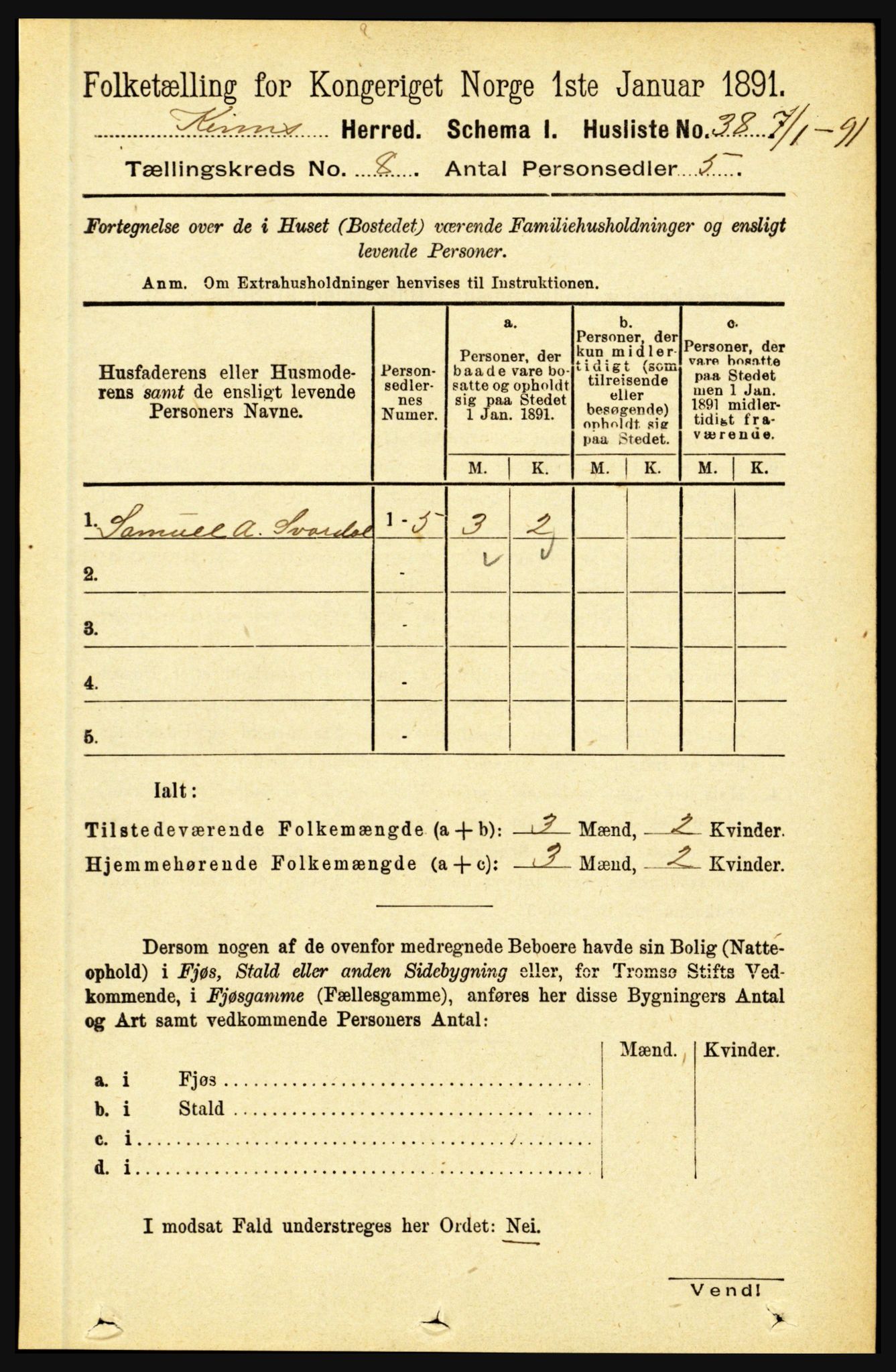 RA, 1891 census for 1437 Kinn, 1891, p. 3095