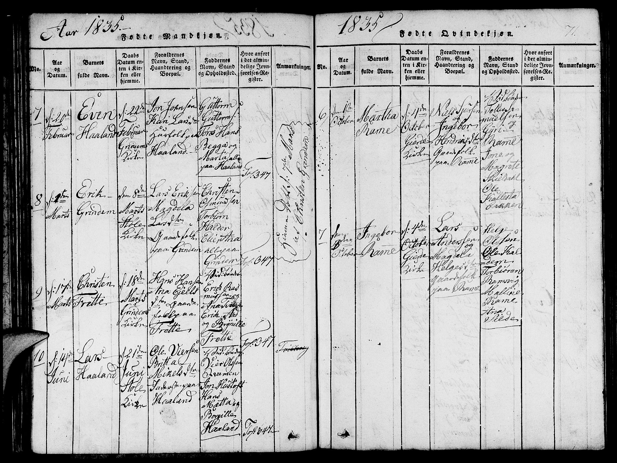 Etne sokneprestembete, SAB/A-75001/H/Hab: Parish register (copy) no. C 1, 1816-1841, p. 71