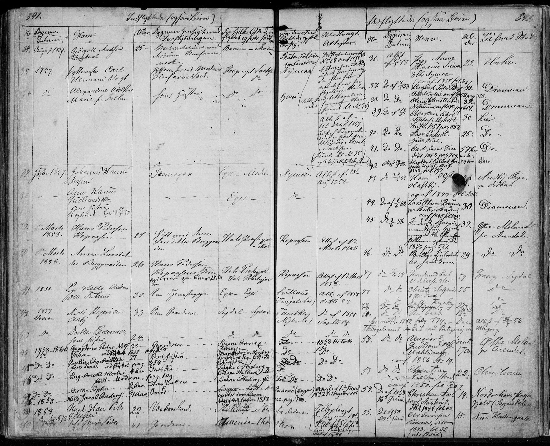 Modum kirkebøker, AV/SAKO-A-234/F/Fa/L0008: Parish register (official) no. 8, 1851-1859, p. 891-892