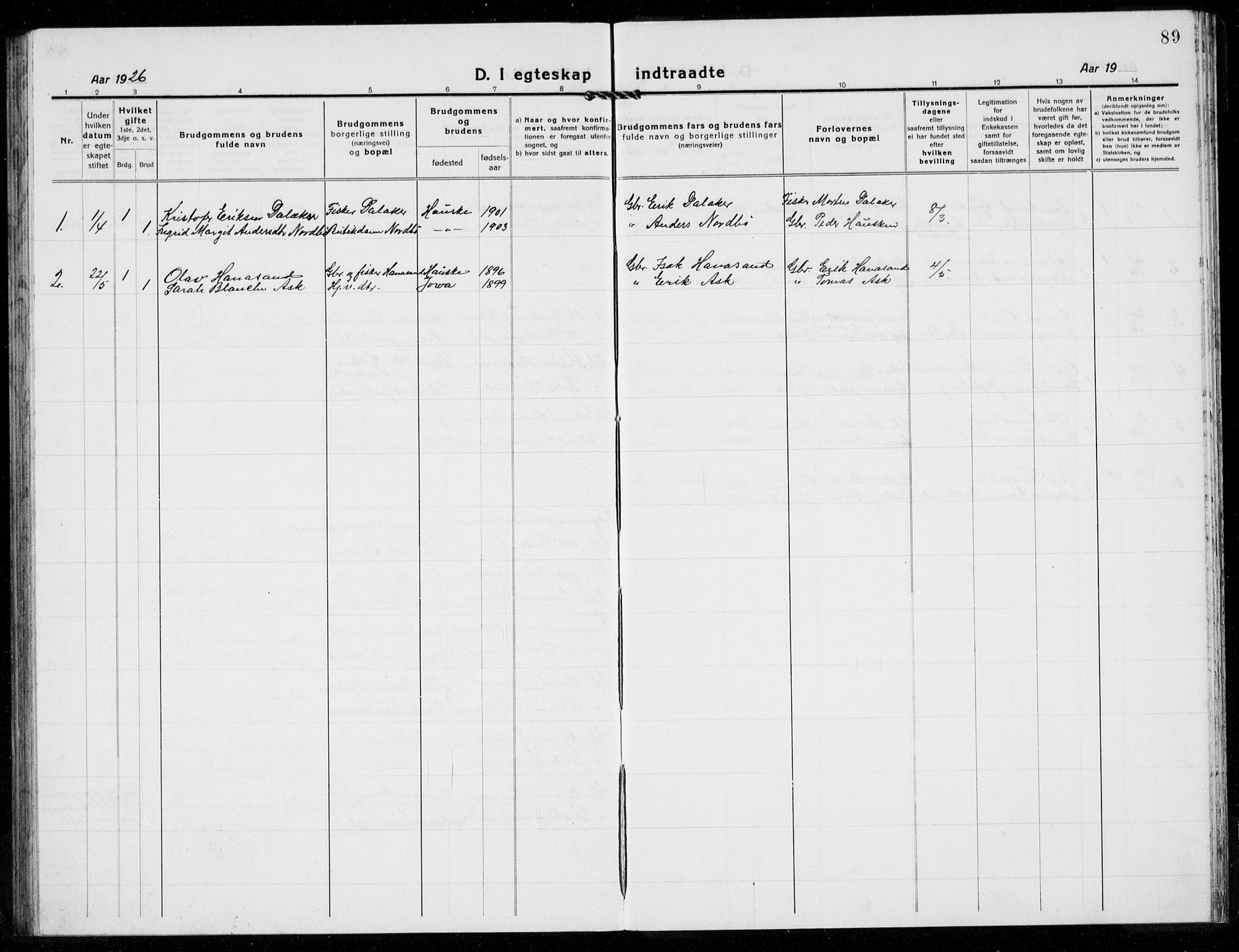 Rennesøy sokneprestkontor, SAST/A -101827/H/Ha/Hab/L0014: Parish register (copy) no. B 13, 1918-1937, p. 89
