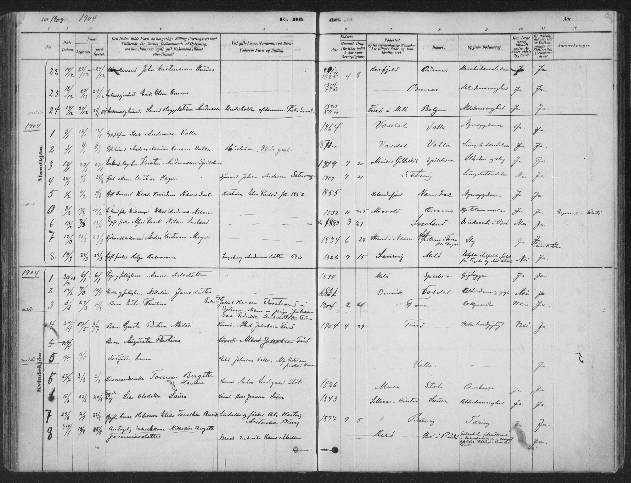 Ministerialprotokoller, klokkerbøker og fødselsregistre - Nordland, SAT/A-1459/843/L0627: Parish register (official) no. 843A02, 1878-1908, p. 122