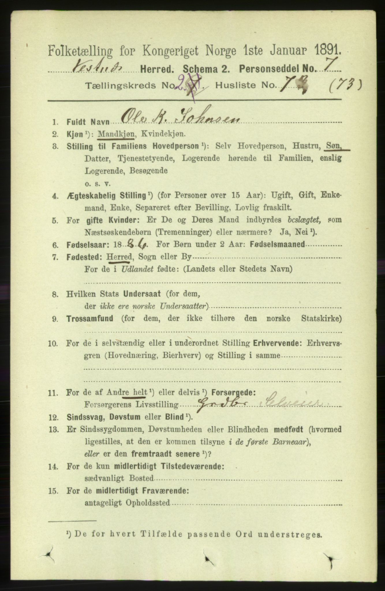 RA, 1891 census for 1535 Vestnes, 1891, p. 570